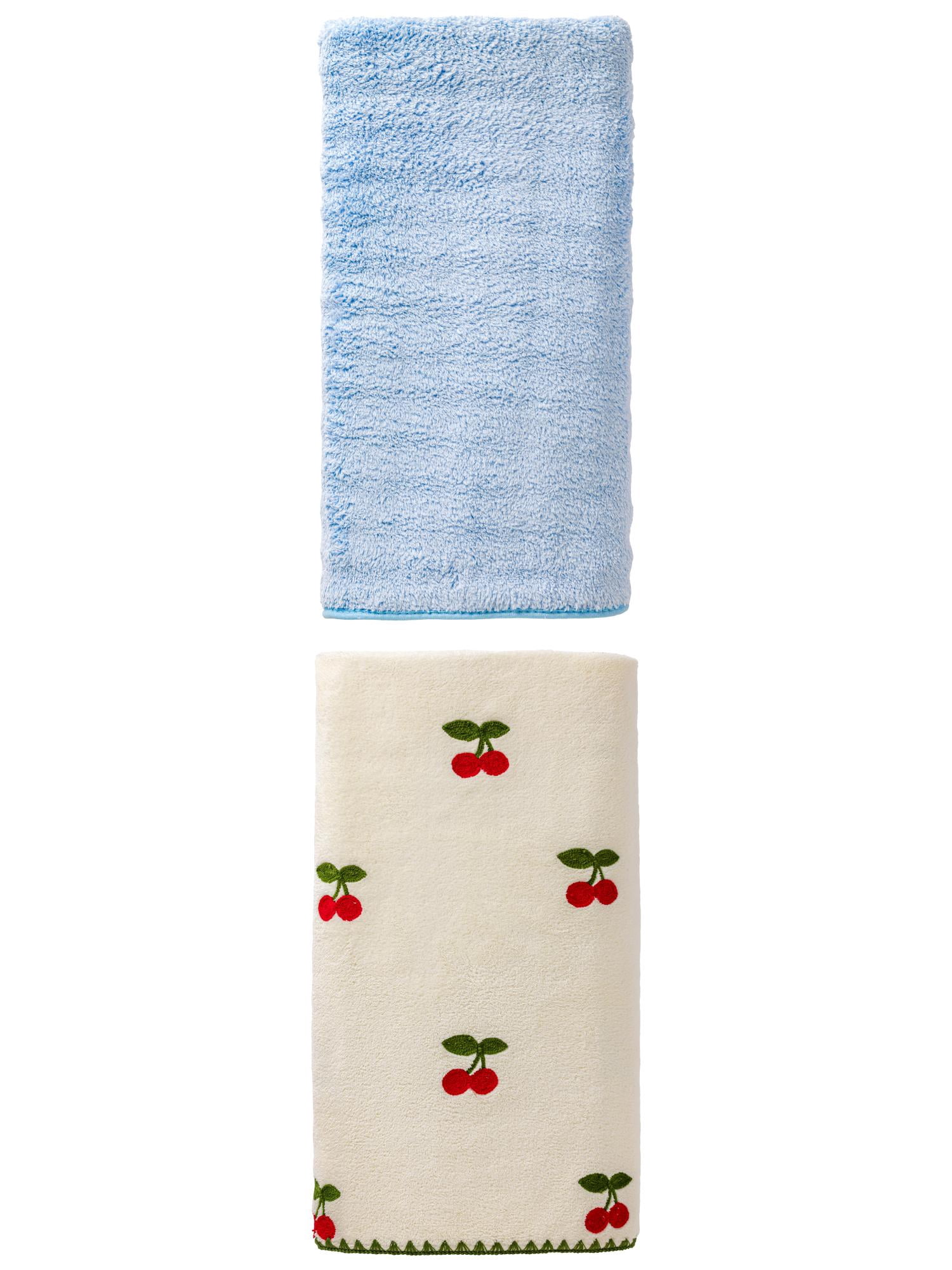 Unique Bargains 2Pcs Luxurious Fluffy Coral Fleece Anti-Fade Bath Towel Blue/White 55"x28"