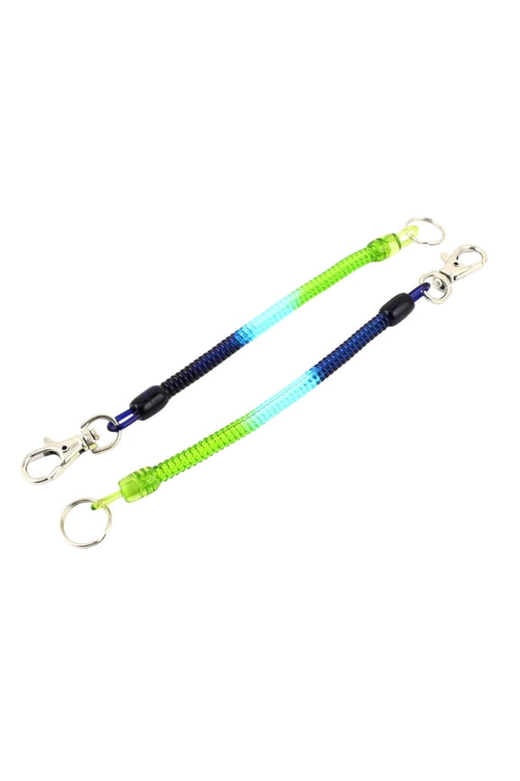 2Pcs Metal Clasp Elastic Plastic Ring  Coil Keychain Mazarine Green Blue