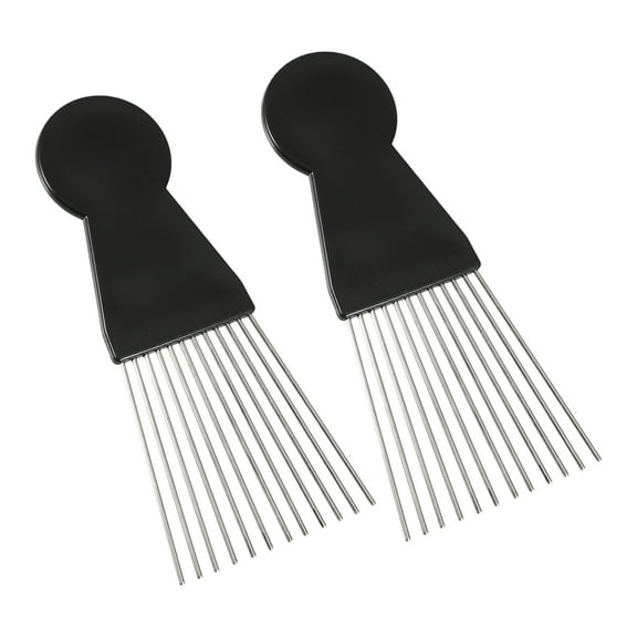 Unique Bargains 2Pcs Metal Hair Pick Afro Comb for Curly Hair Styling Tool Black 5.98"x2.60"