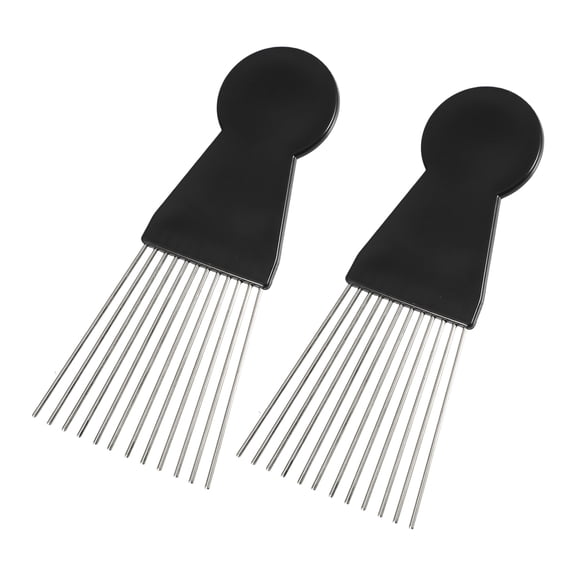 Unique Bargains 2Pcs Metal Hair Pick Afro Comb for Curly Hair Styling Tool Black