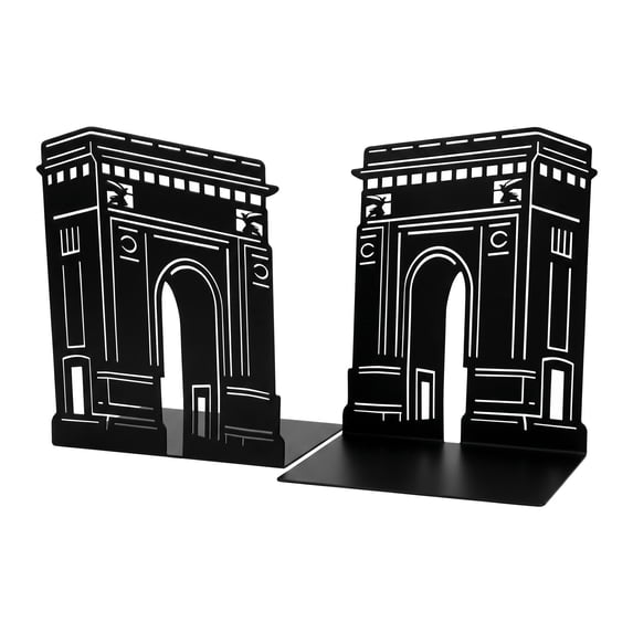Unique Bargains 2Pcs Metal Hollow Design Book Ends Black Arc de Triomphe 7.9*4.3*6.7inch