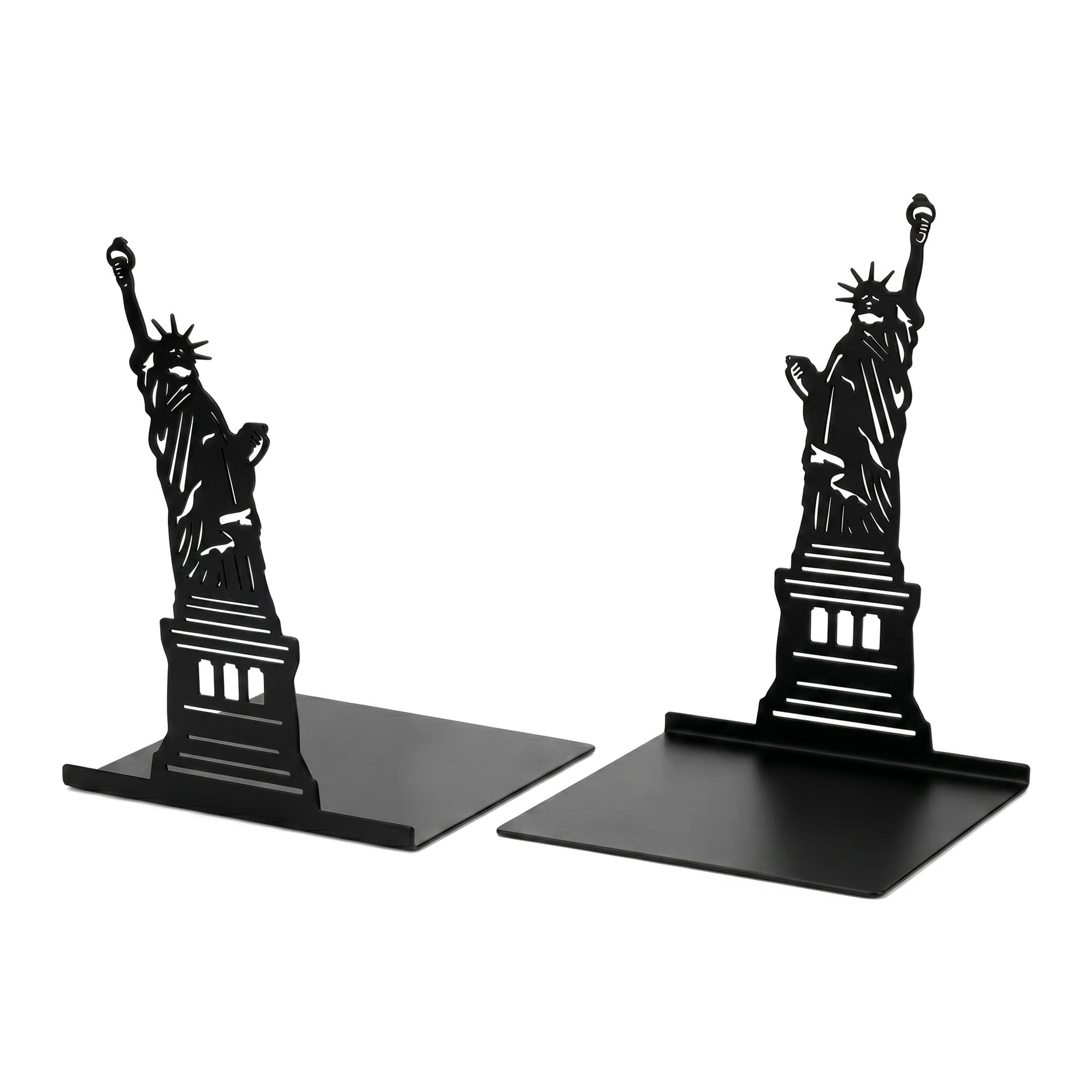 Unique Bargains 2Pcs Metal Hollow Design Book Ends Black Statue of Liberty 7.9*4.3*6.7inch