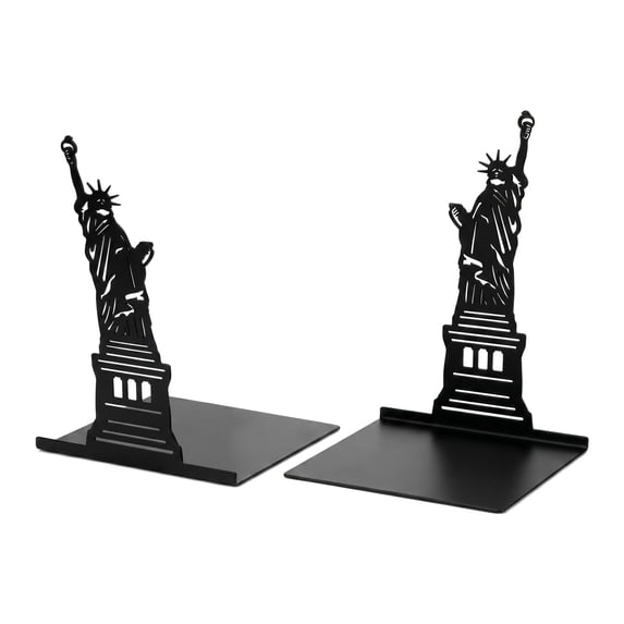 Unique Bargains 2Pcs Metal Hollow Design Book Ends Black Statue of Liberty 7.9*4.3*6.7inch