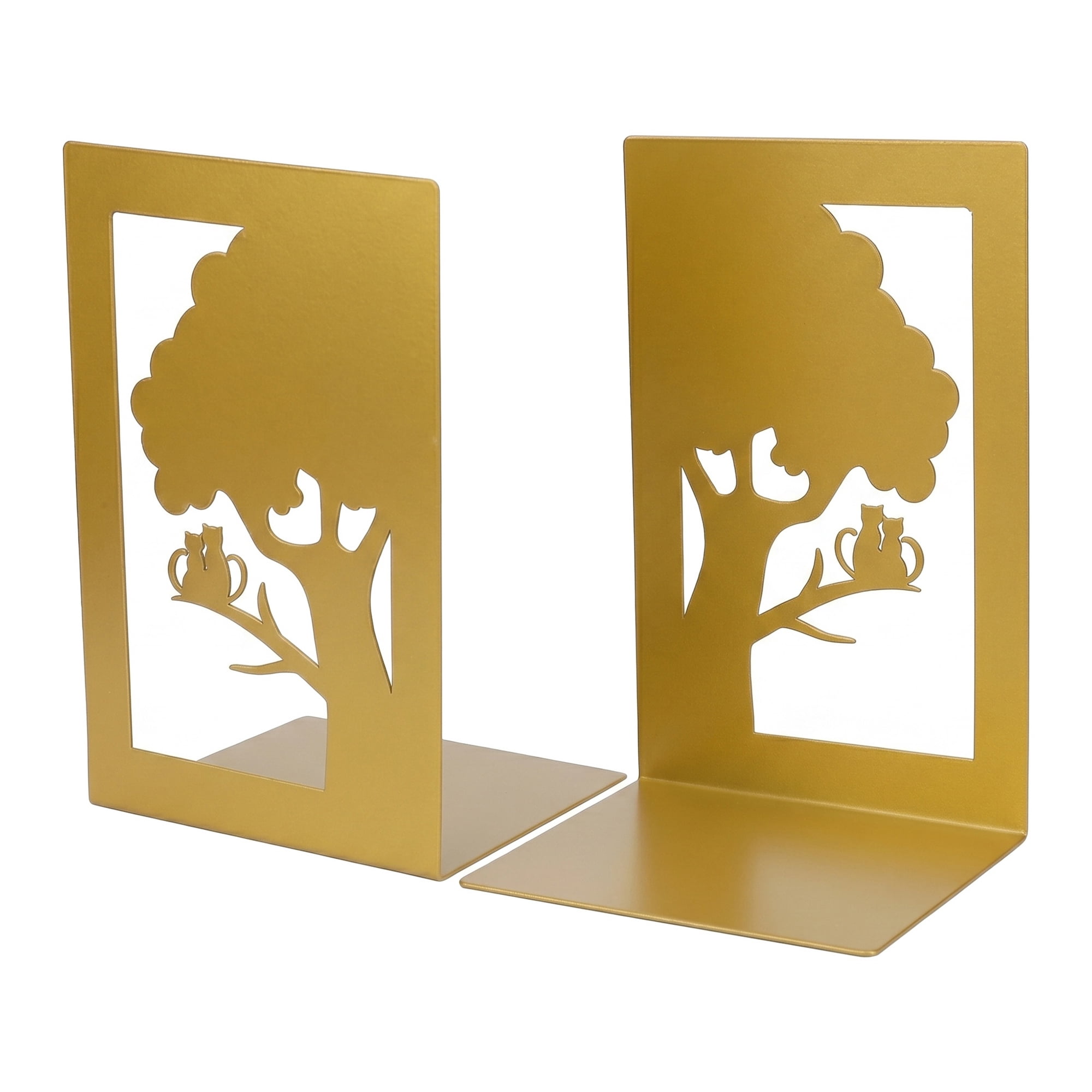 Unique Bargains 2Pcs Metal Laser Cut Tree Design Bookends Gold 7.9*4.3*6.7inch