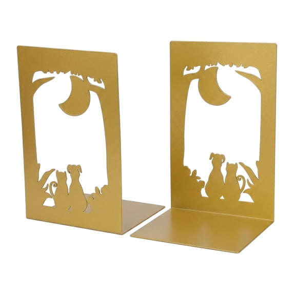 Unique Bargains 2Pcs Metal Laser Cut Tree Design Bookends Gold Moon 7.9*4.3*6.7inch