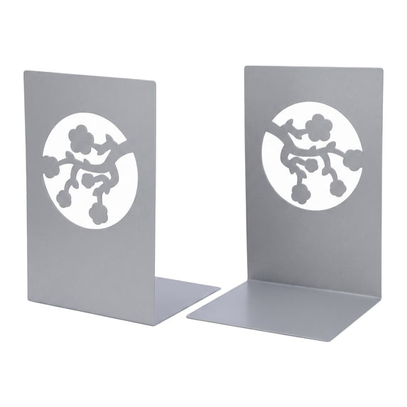 Unique Bargains 2Pcs Metal Laser Cut Tree Design Bookends Grey 7.9*4.3*6.7inch