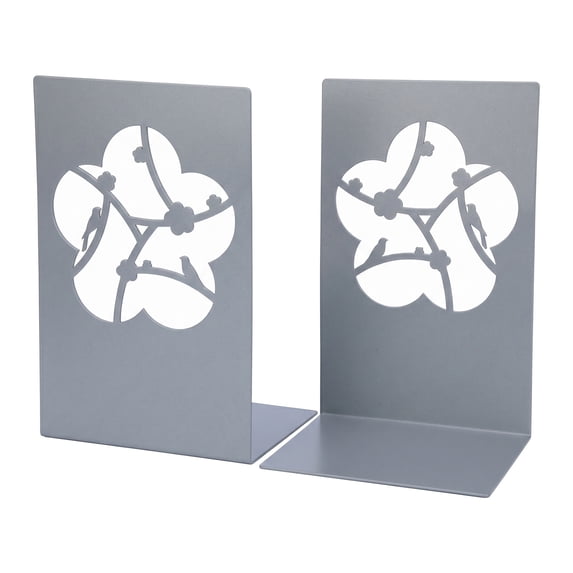 Unique Bargains 2Pcs Metal Laser Cut Tree Design Bookends Grey Flowers 7.9*4.3*6.7inch