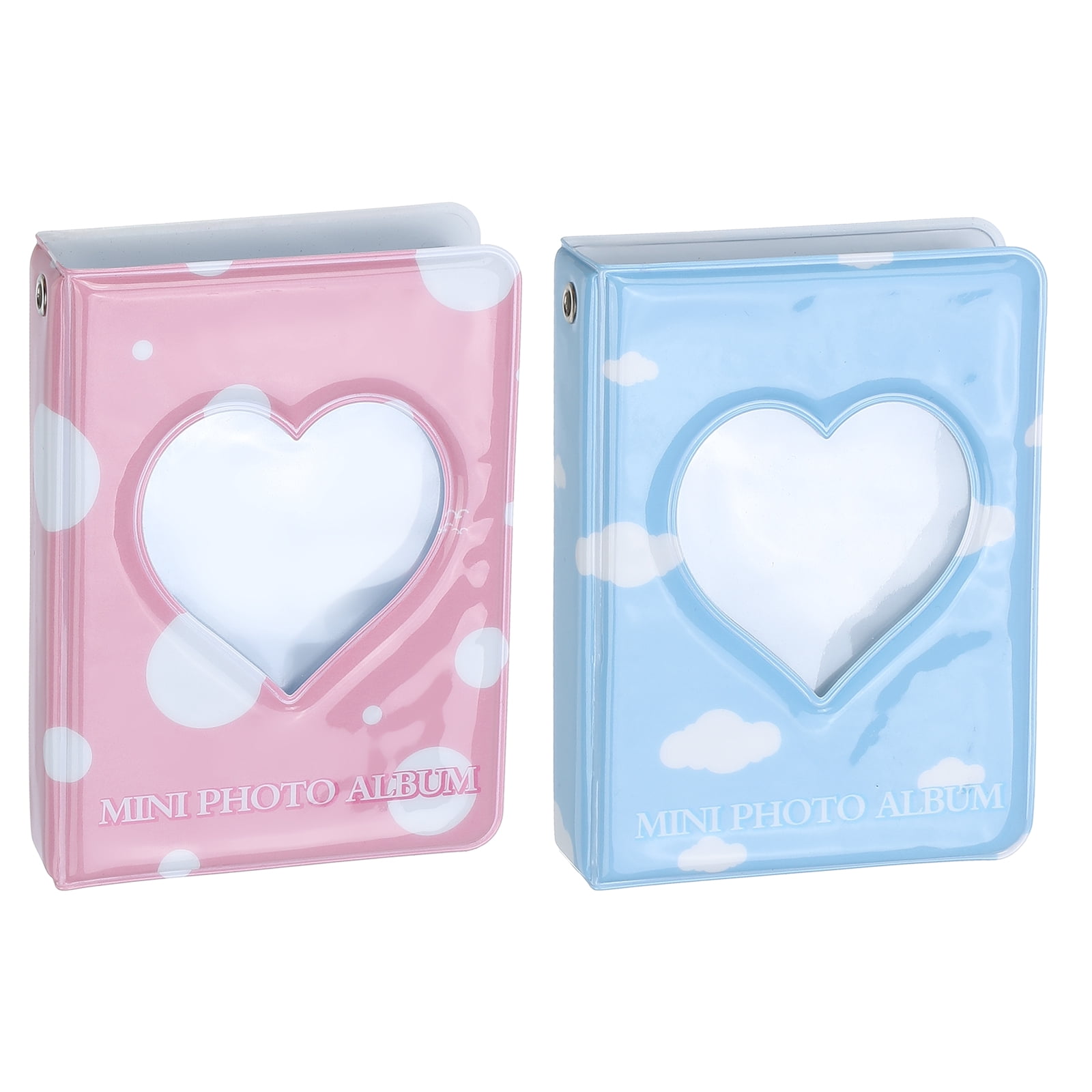Unique Bargains 2Pcs Mini Photocard Binder Love Heart Hollow Album for Storage Pink/Blue
