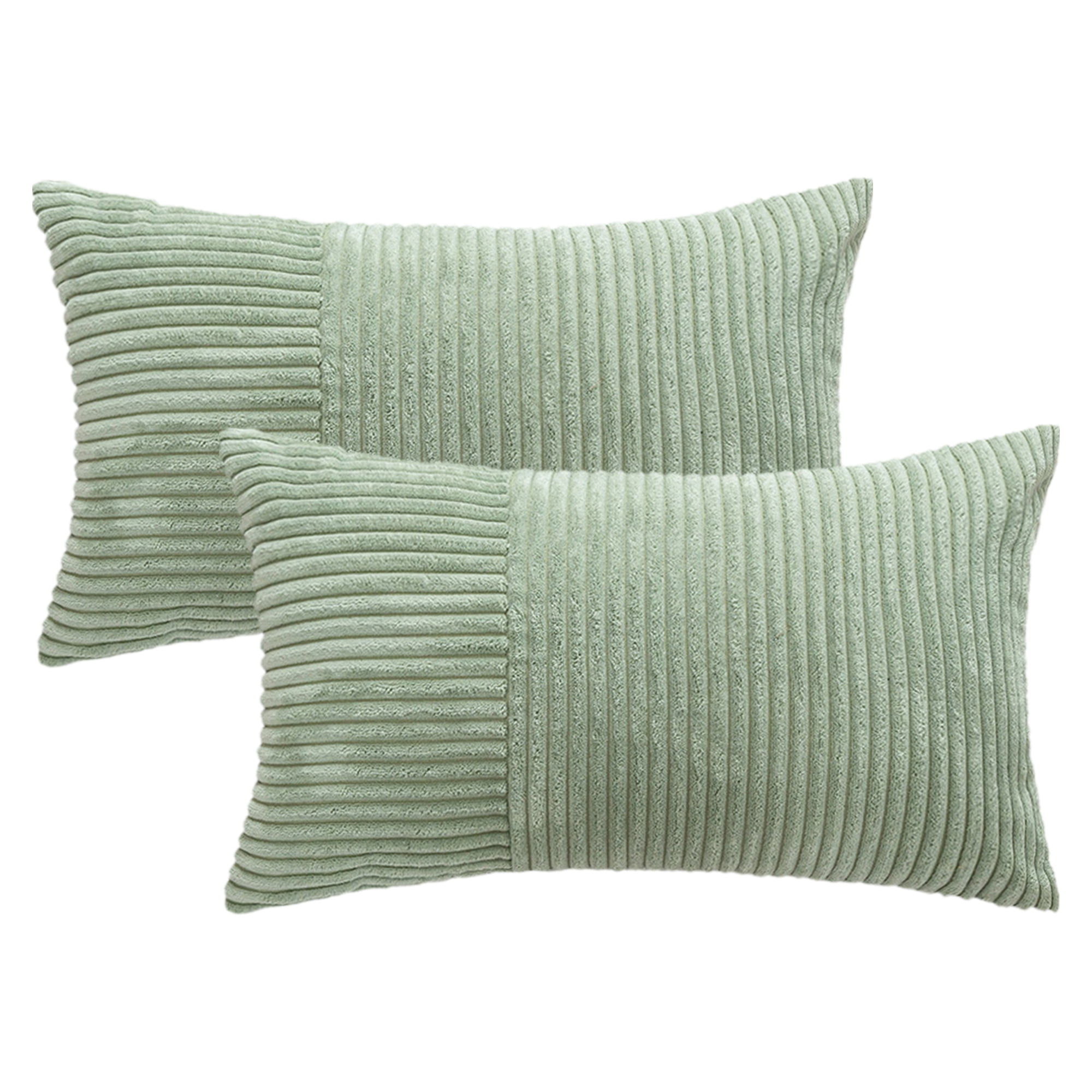 Unique Bargains 2Pcs Modern Strip Throw Pillow Covers for Living Room Green 12" x 20"