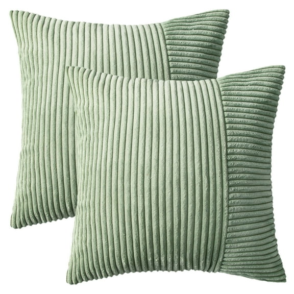 Unique Bargains 2Pcs Modern Strip Throw Pillow Covers for Living Room Green 18" x 18"