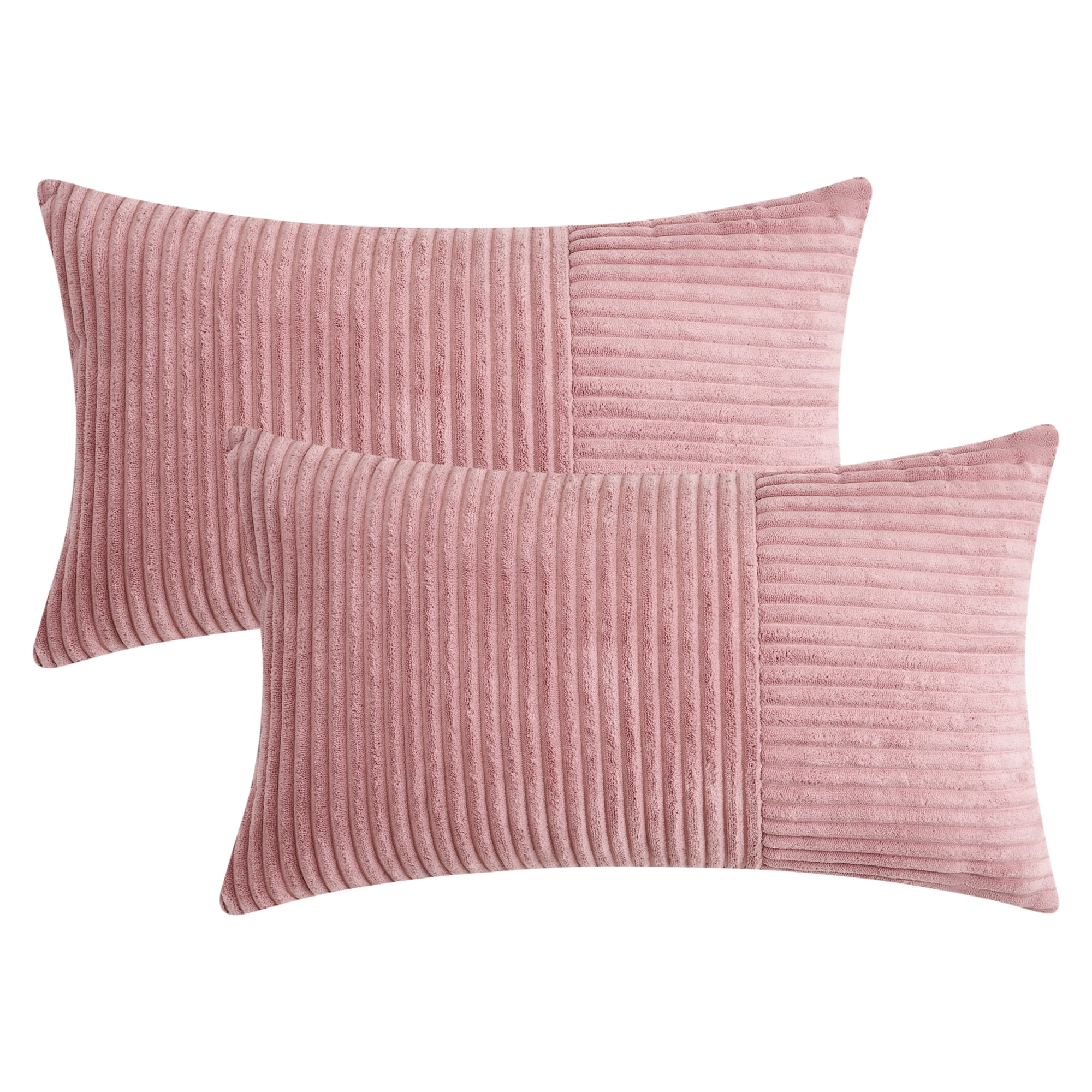Unique Bargains 2Pcs Modern Strip Throw Pillow Covers for Living Room Pink 12" x 20"