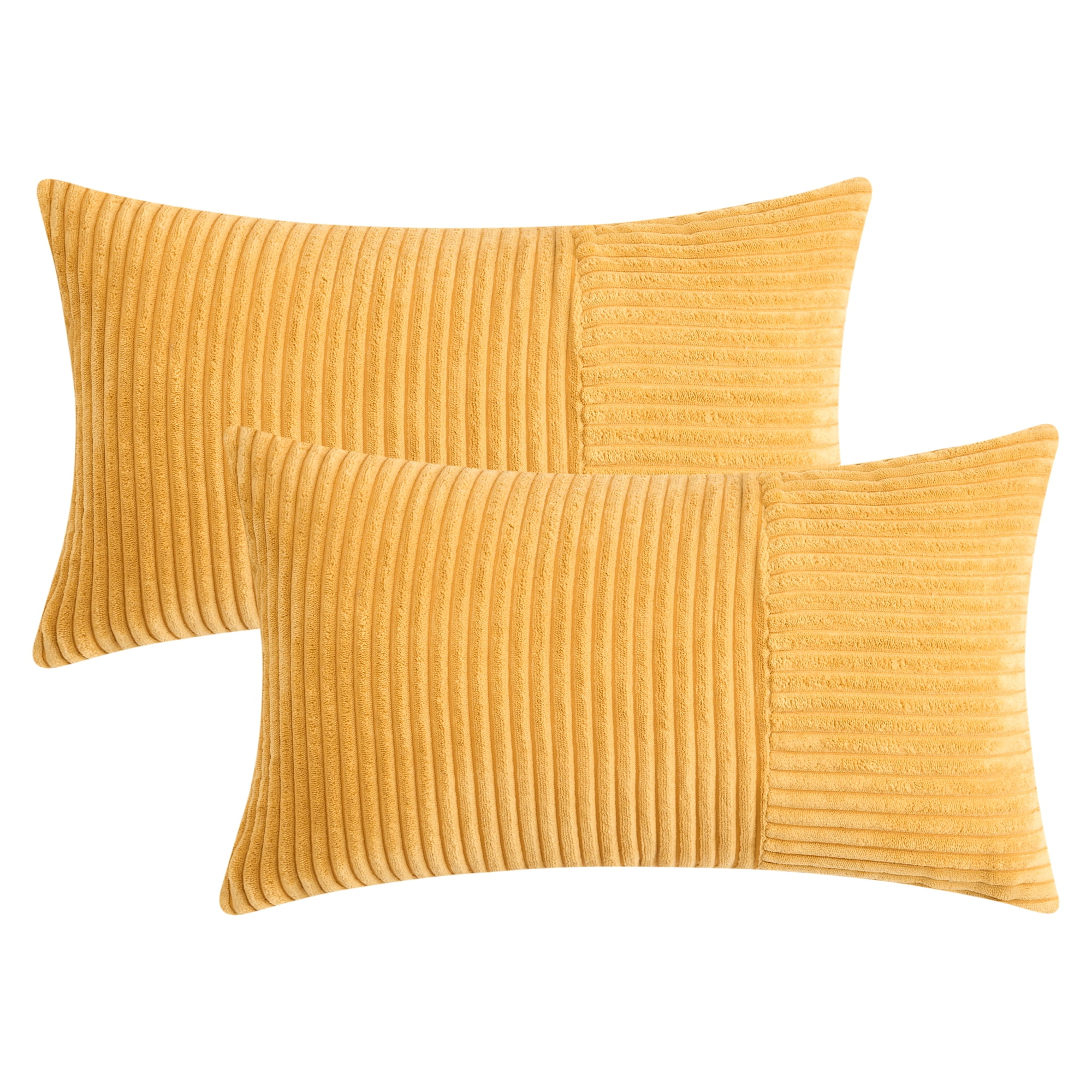 Unique Bargains 2Pcs Modern Strip Throw Pillow Covers for Living Room Yellow 12" x 20"