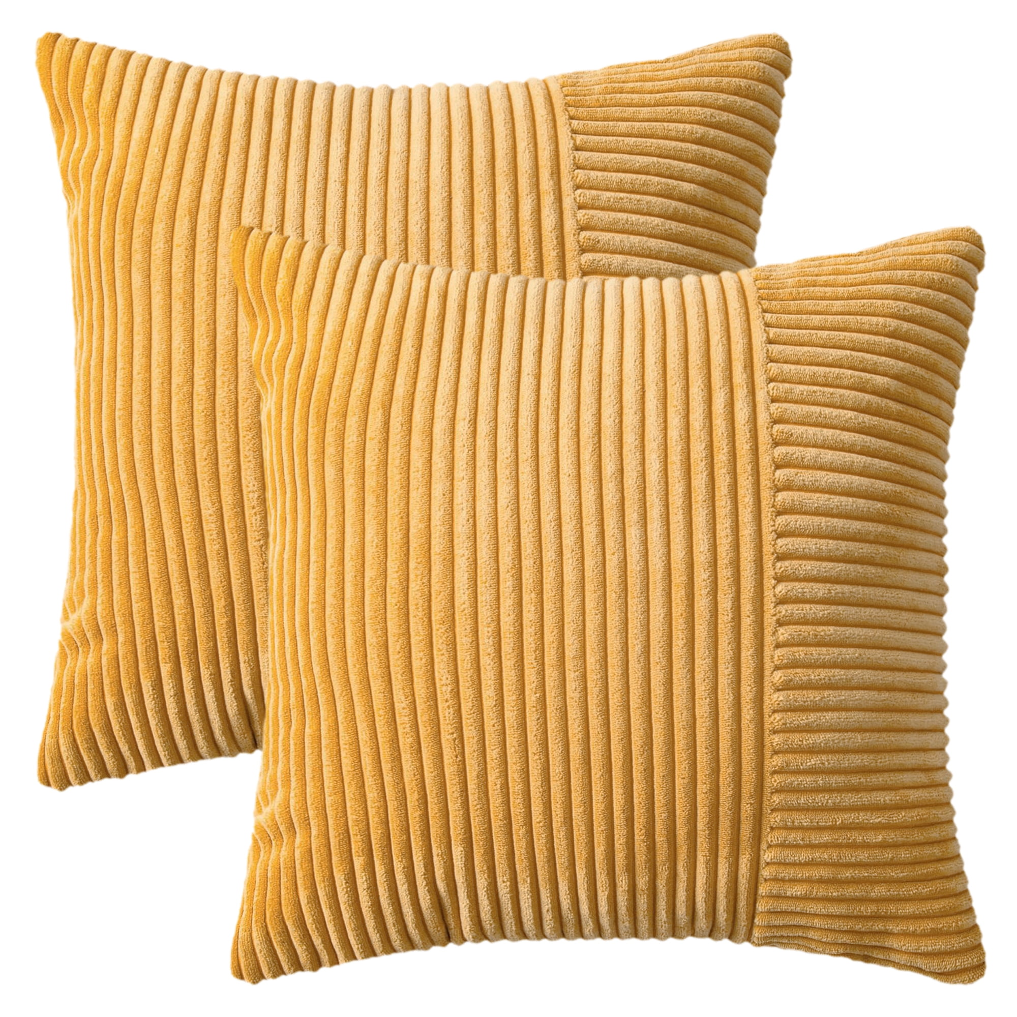 Unique Bargains 2Pcs Modern Strip Throw Pillow Covers for Living Room Yellow 18" x 18"
