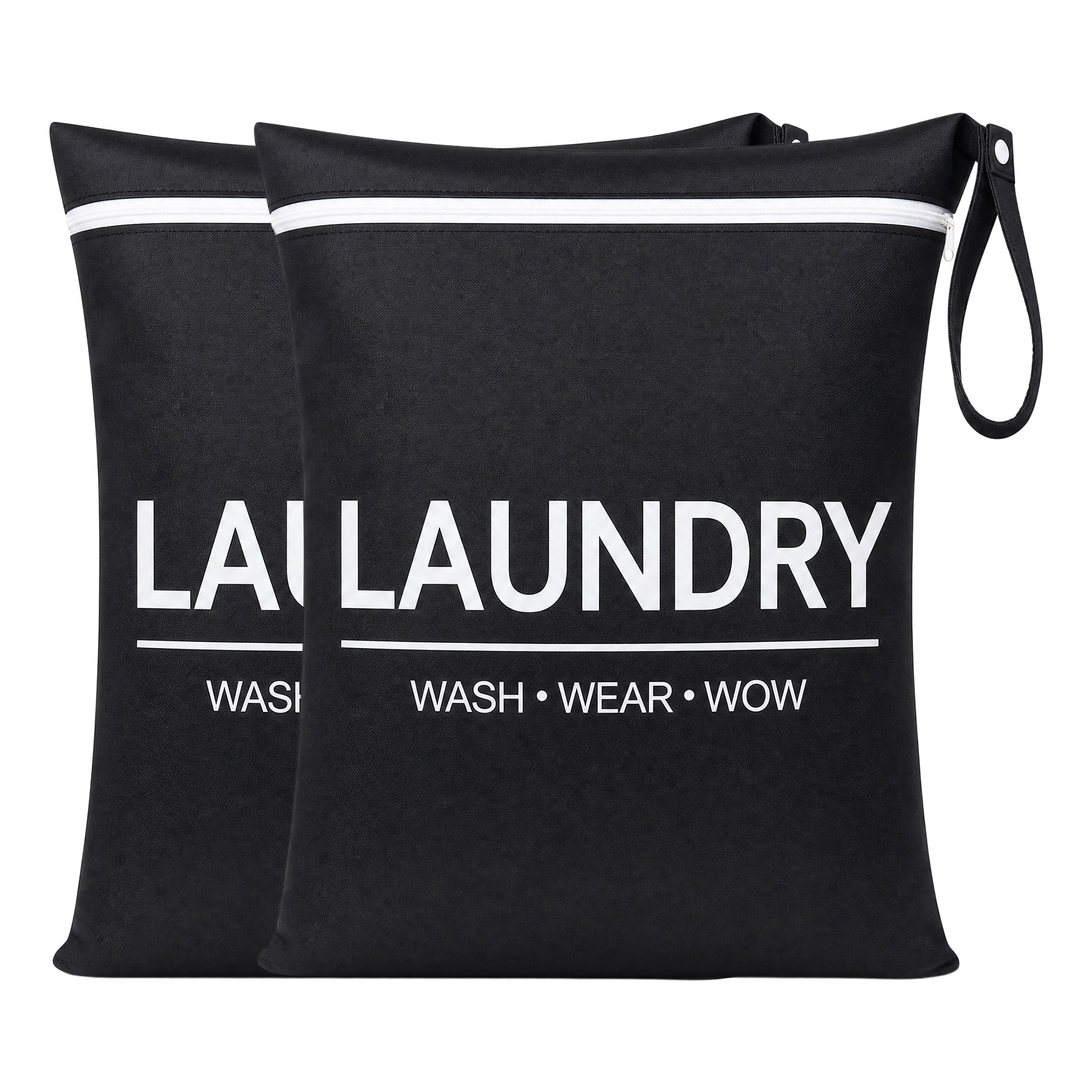 Unique Bargains 2Pcs Oxford Cloth Zipper Mesh Clothes Laundry Bag Black-White 15"x18.9"