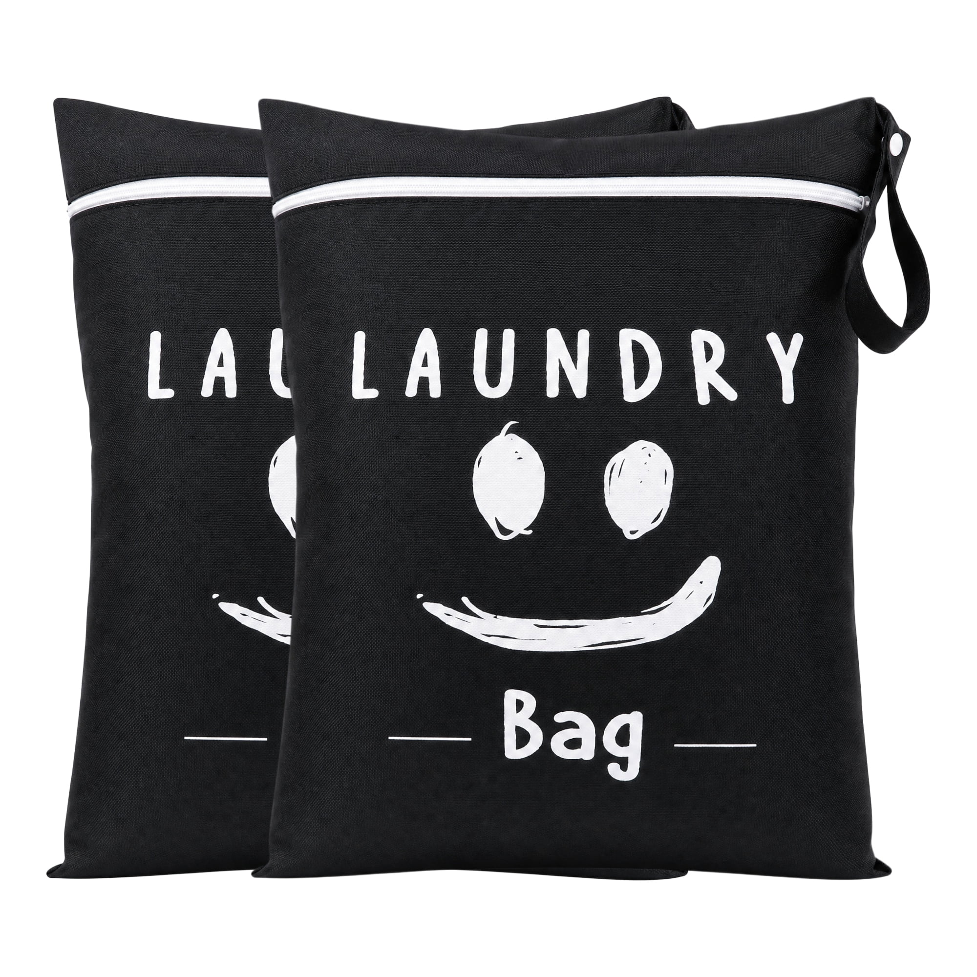 Unique Bargains 2Pcs Oxford Cloth Zipper Mesh Clothes Laundry Bag Black-White A 15"x18.9"