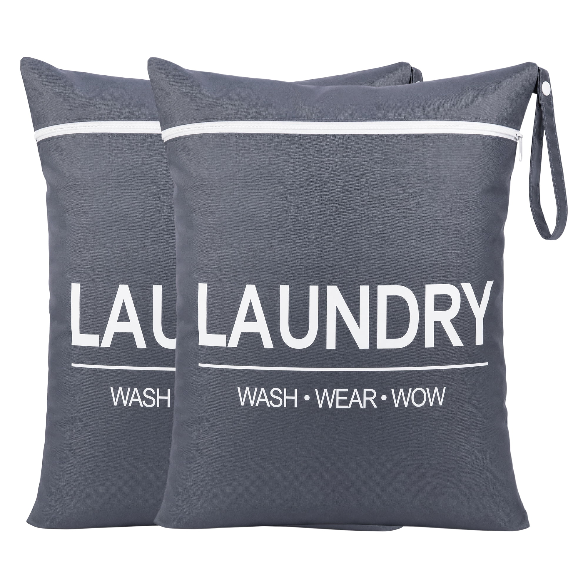 Unique Bargains 2Pcs Oxford Cloth Zipper Mesh Clothes Laundry Bag Gray-White 15"x18.9"