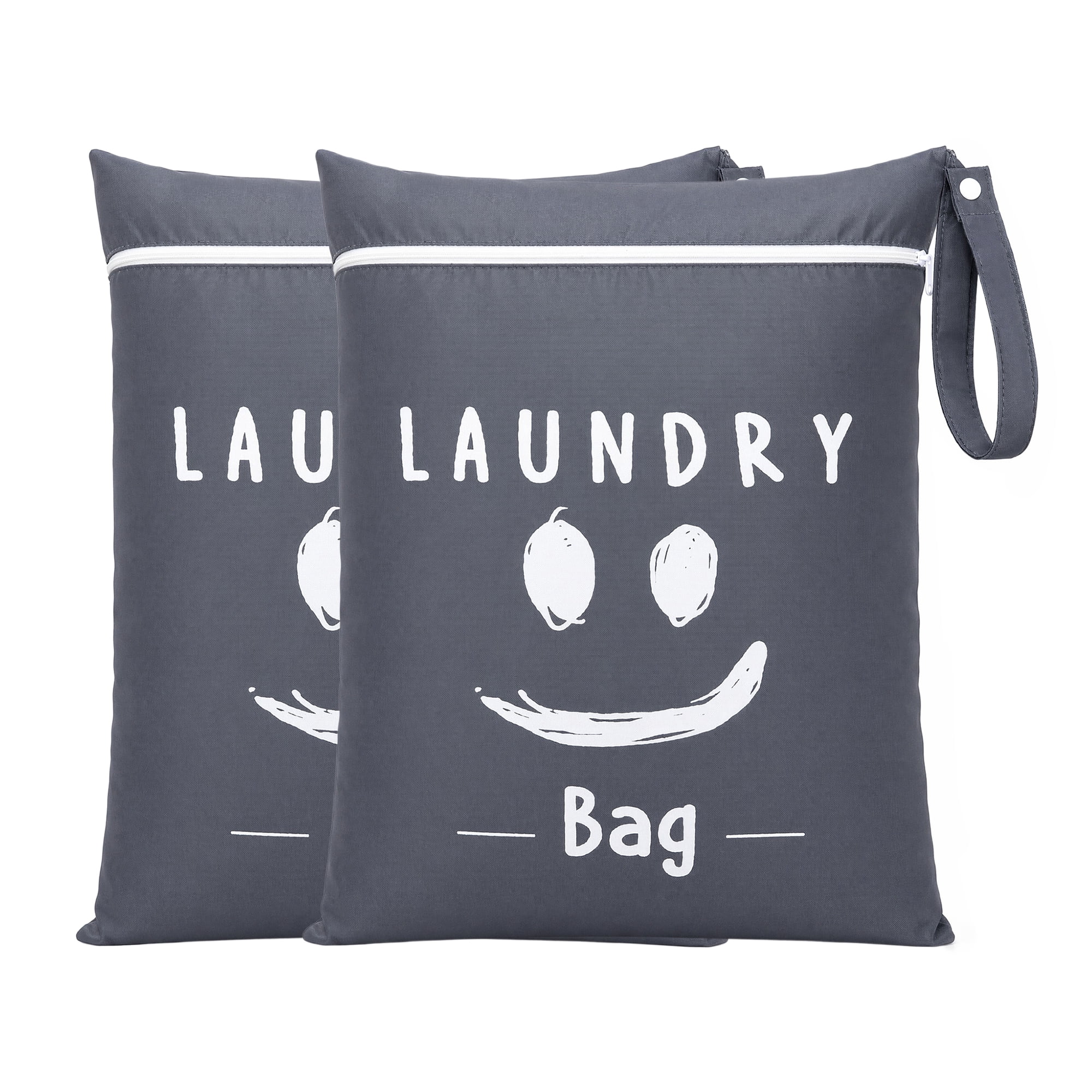 Unique Bargains 2Pcs Oxford Cloth Zipper Mesh Clothes Laundry Bag Gray-White A 15"x18.9"