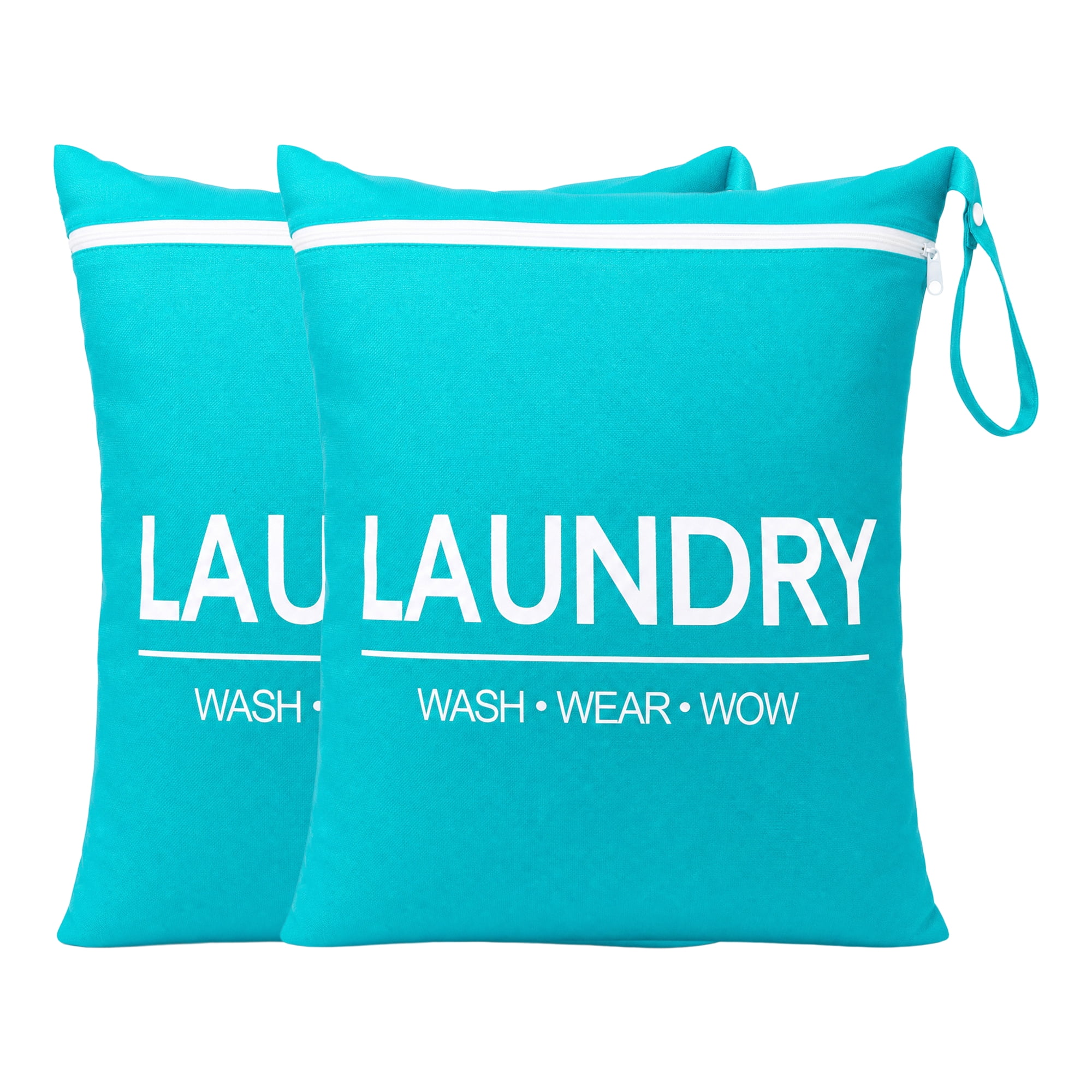 Unique Bargains 2Pcs Oxford Cloth Zipper Mesh Clothes Laundry Bag Green-White 15"x18.9"