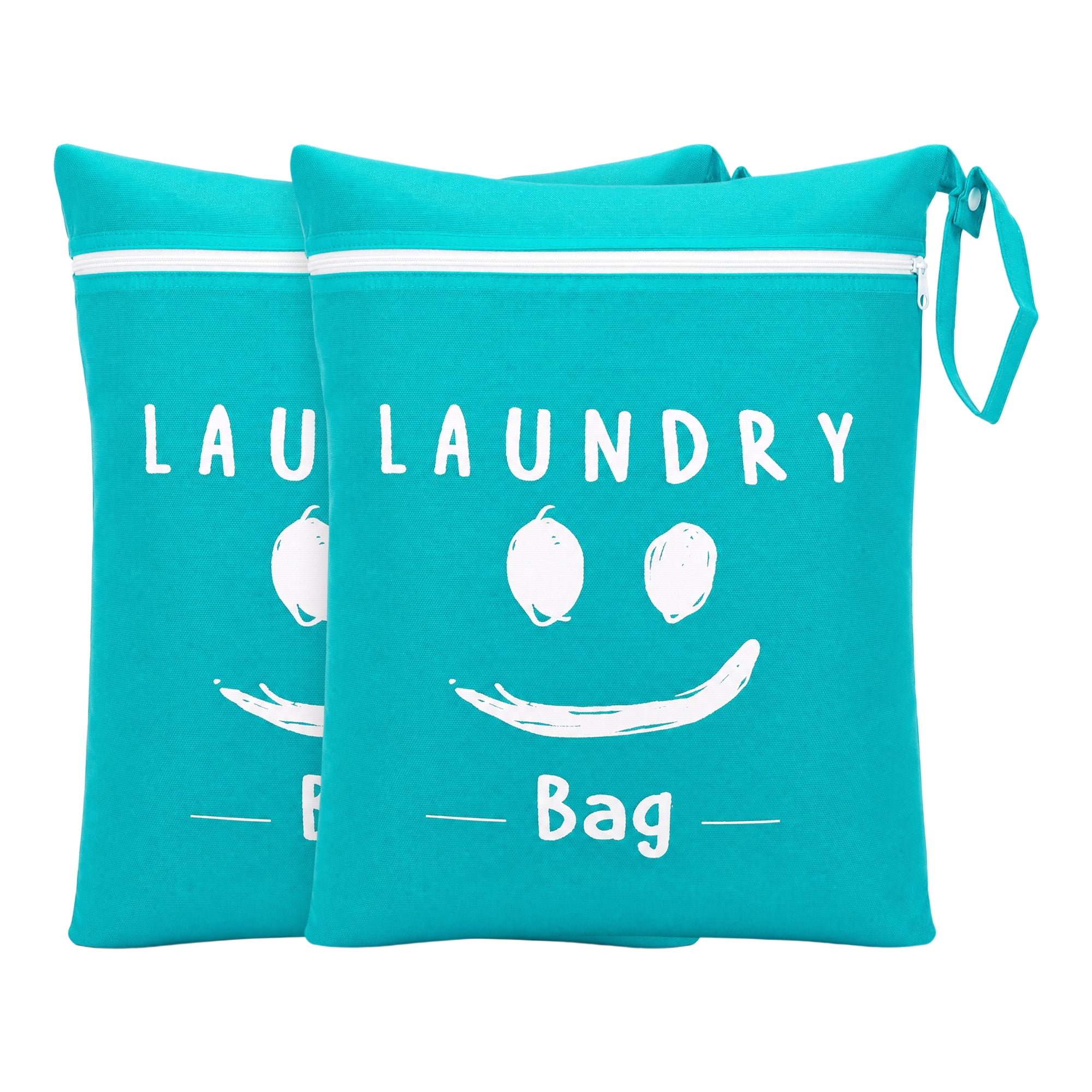 Unique Bargains 2Pcs Oxford Cloth Zipper Mesh Clothes Laundry Bag Green-White A 15"x18.9"
