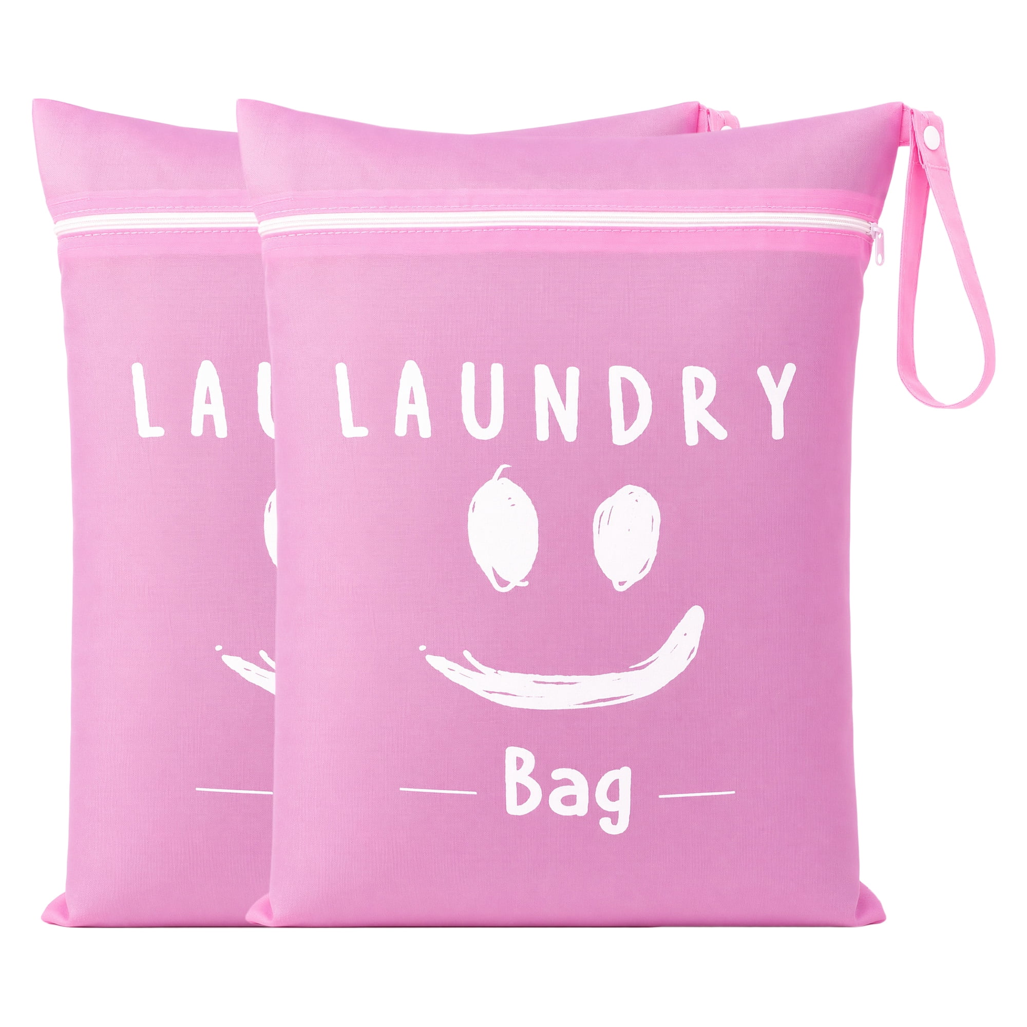 Unique Bargains 2Pcs Oxford Cloth Zipper Mesh Clothes Laundry Bag Pink-White A 15"x18.9"