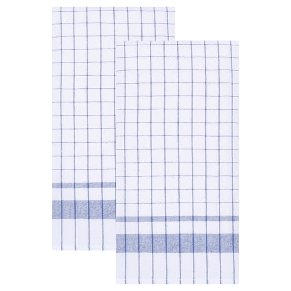 Unique Bargains 2Pcs Plaid Absorbent Quick-Drying Kitchen Towels Blue 28" x 16"