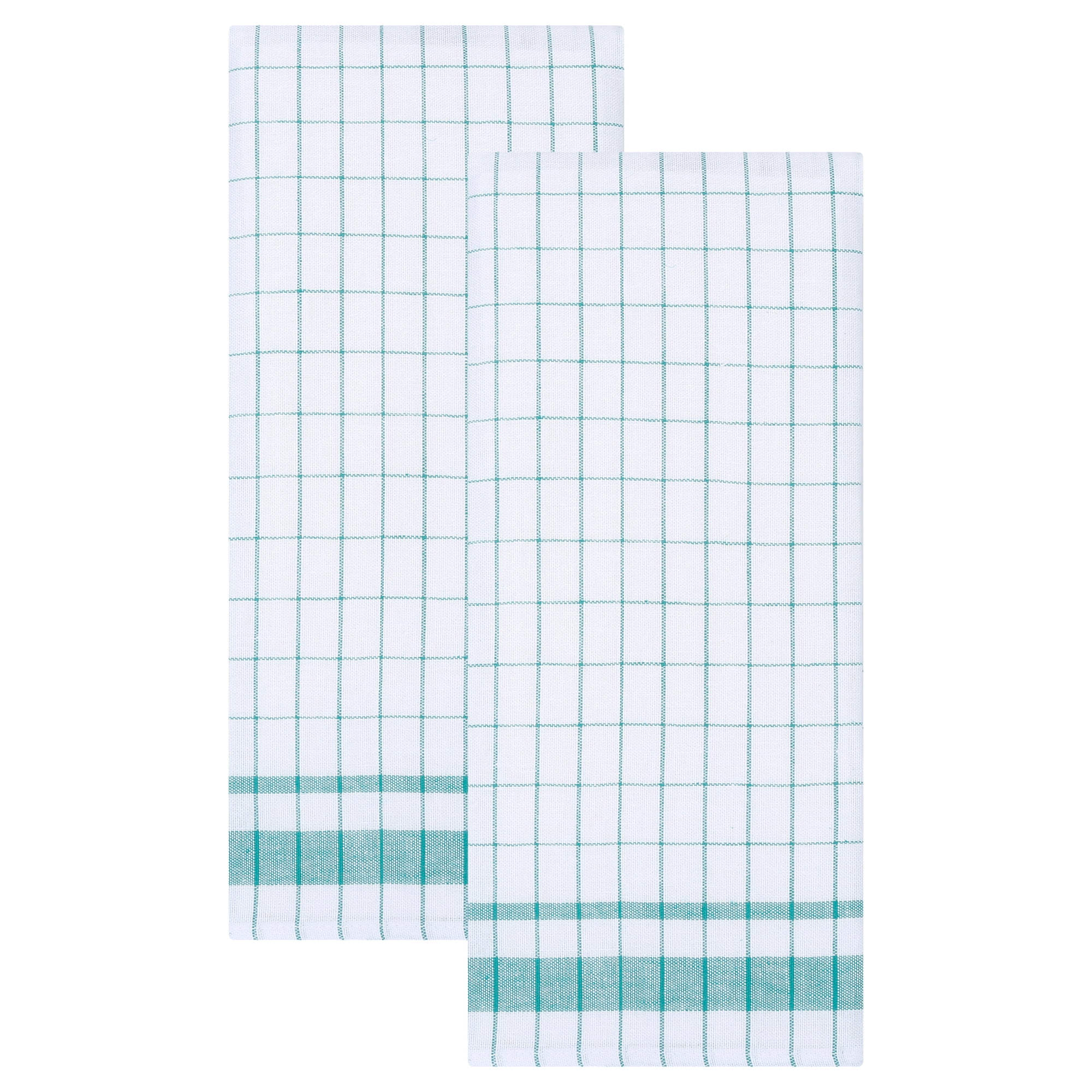 Unique Bargains 2Pcs Plaid Absorbent Quick-Drying Kitchen Towels Green 28" x 16"