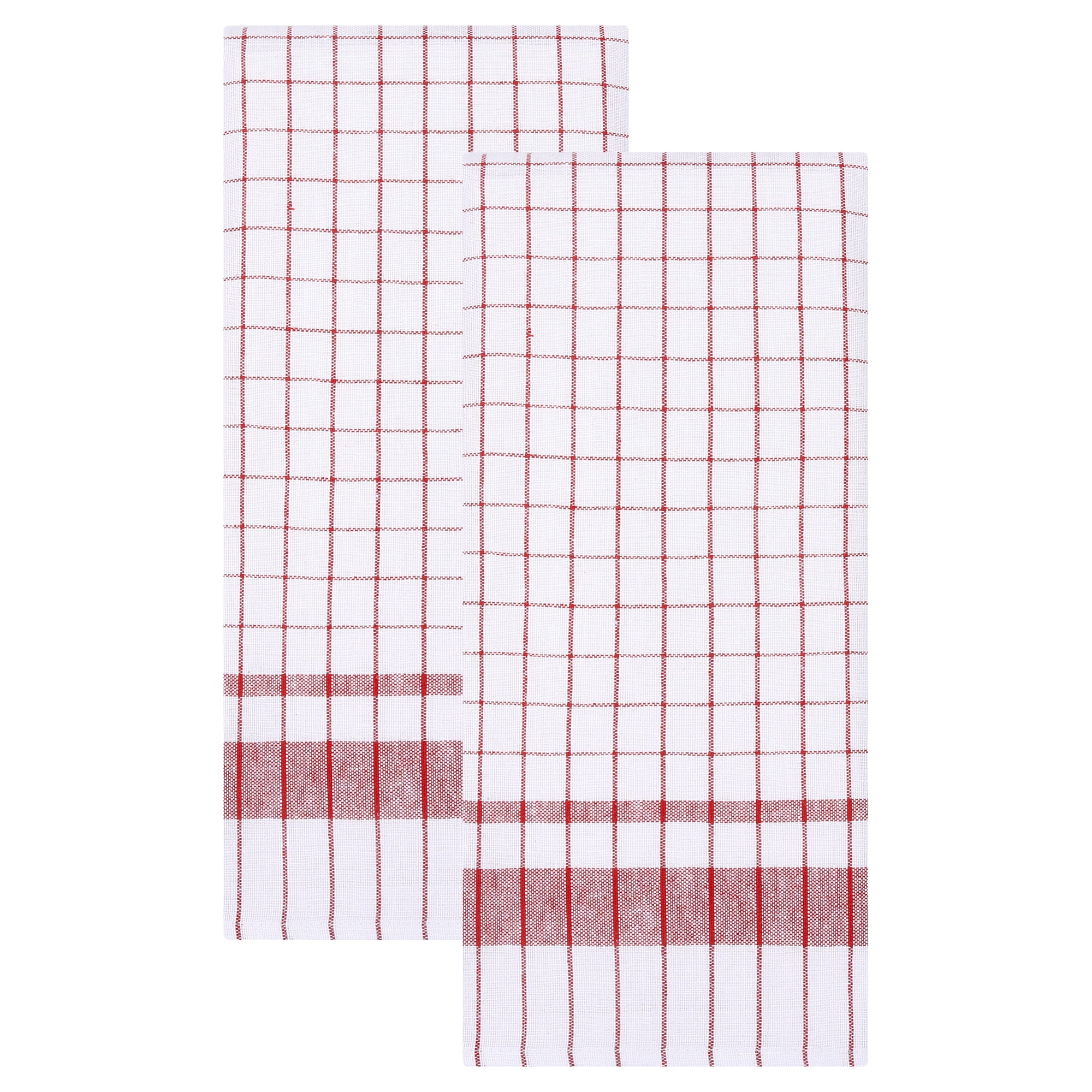Unique Bargains 2Pcs Plaid Absorbent Quick-Drying Kitchen Towels Red 28" x 16"