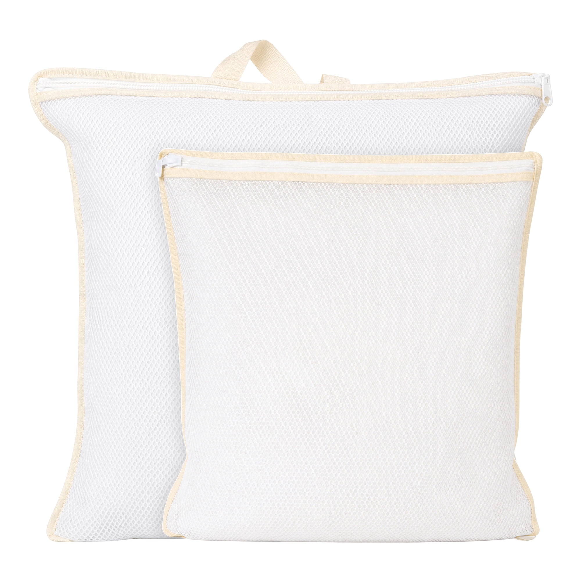 Unique Bargains 2Pcs Polyester Mesh Laundry Bags with Zipper Closure White