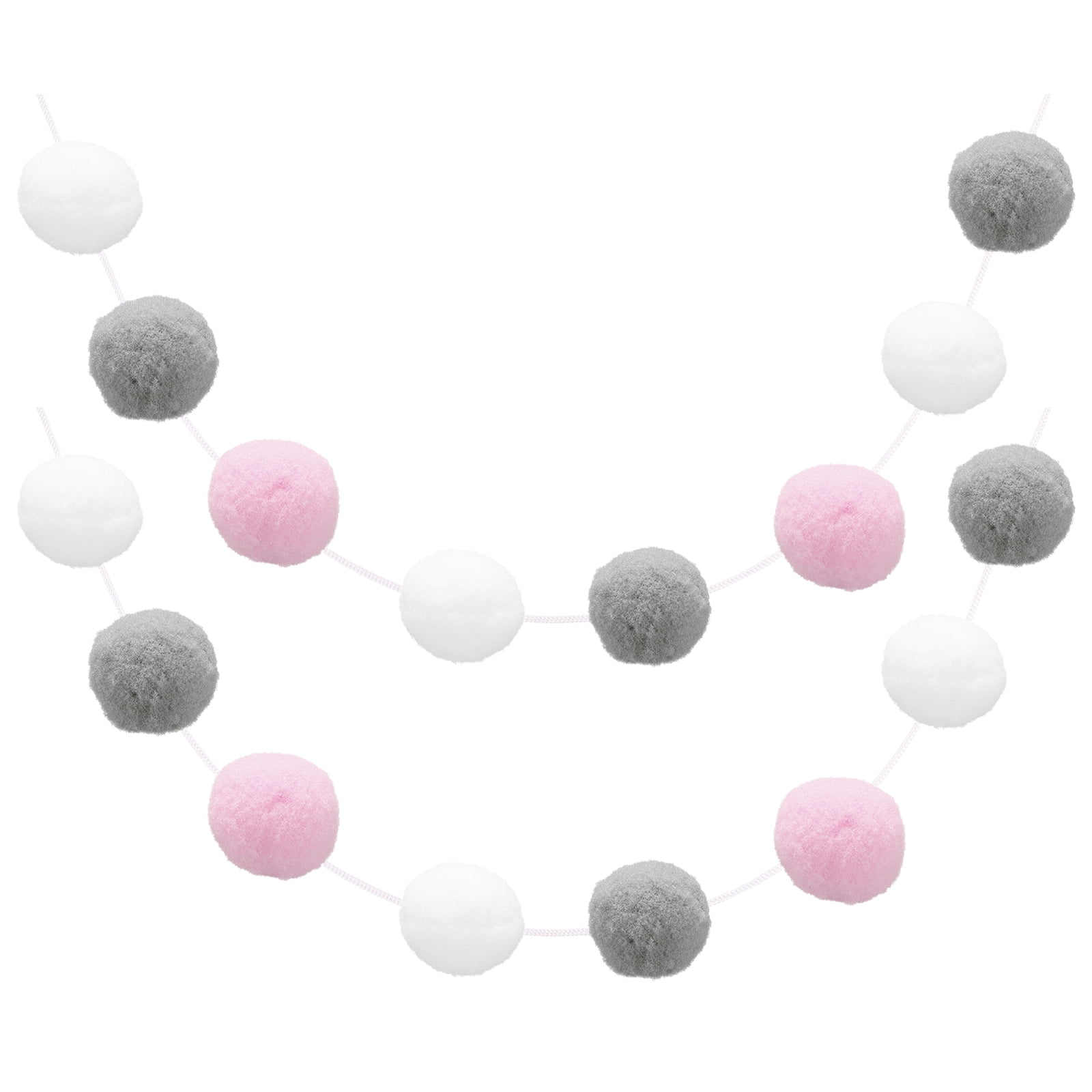 Unique Bargains 2Pcs Pom Pom Garland Colorful Felt Ball for Decor White Grey Pink