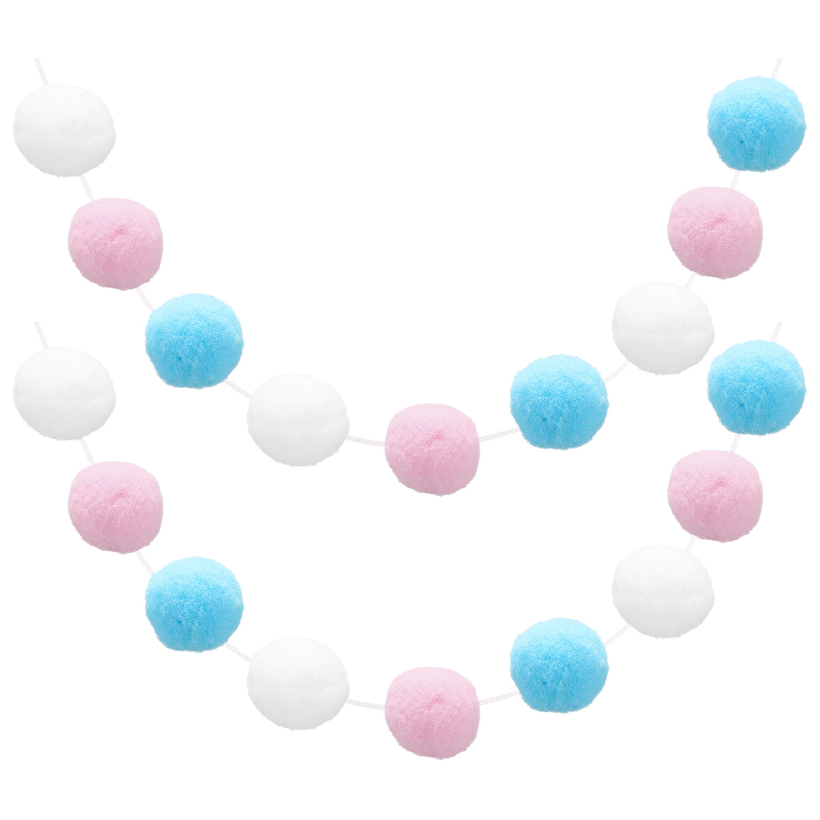 Unique Bargains 2Pcs Pom Pom Garland Colorful Felt Ball for Decor White Pink Blue