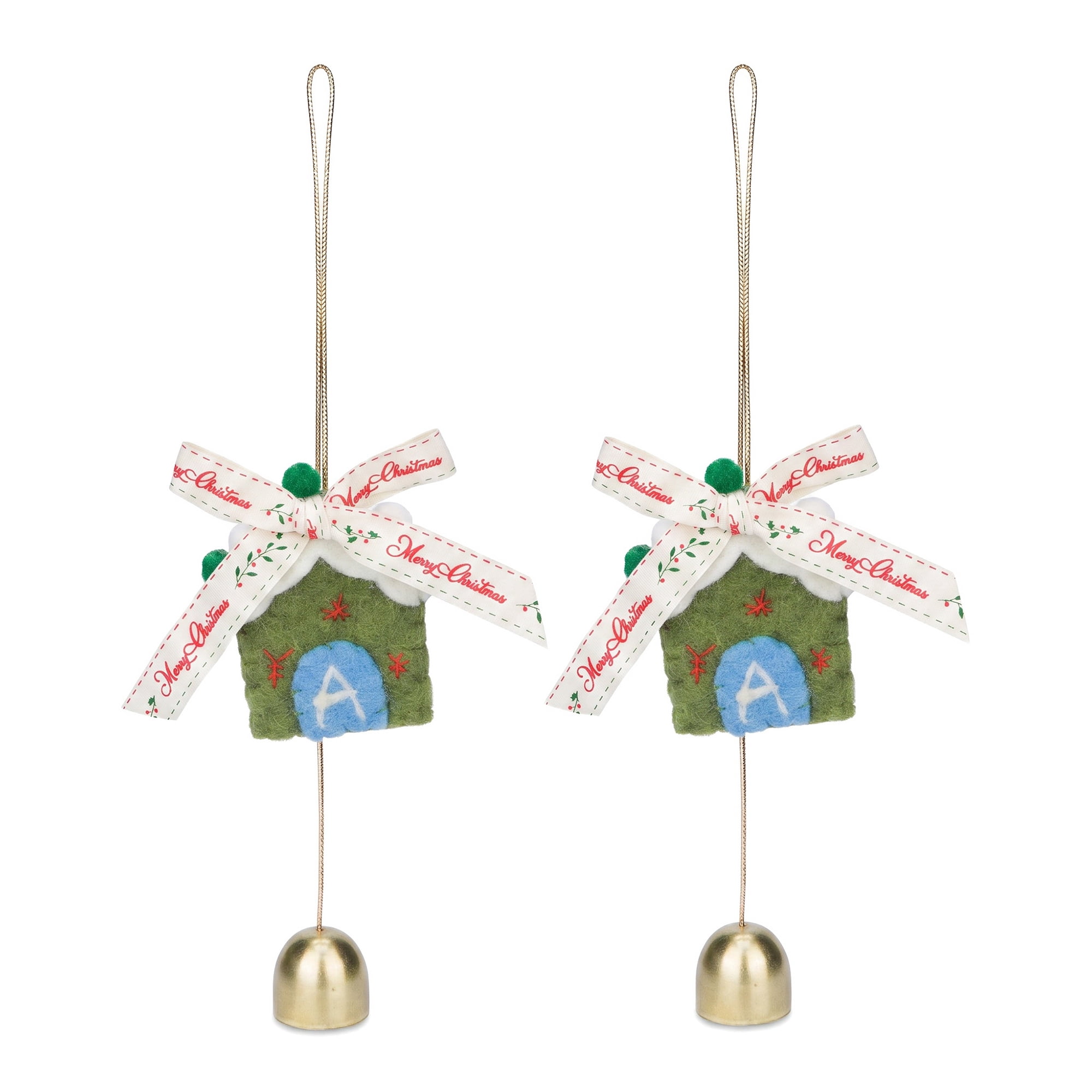 Unique Bargains 2Pcs Protection Velvet Hanging Metal Bells Copper Blue House Decor 3.5"L x 0.8"W x 6.3"H