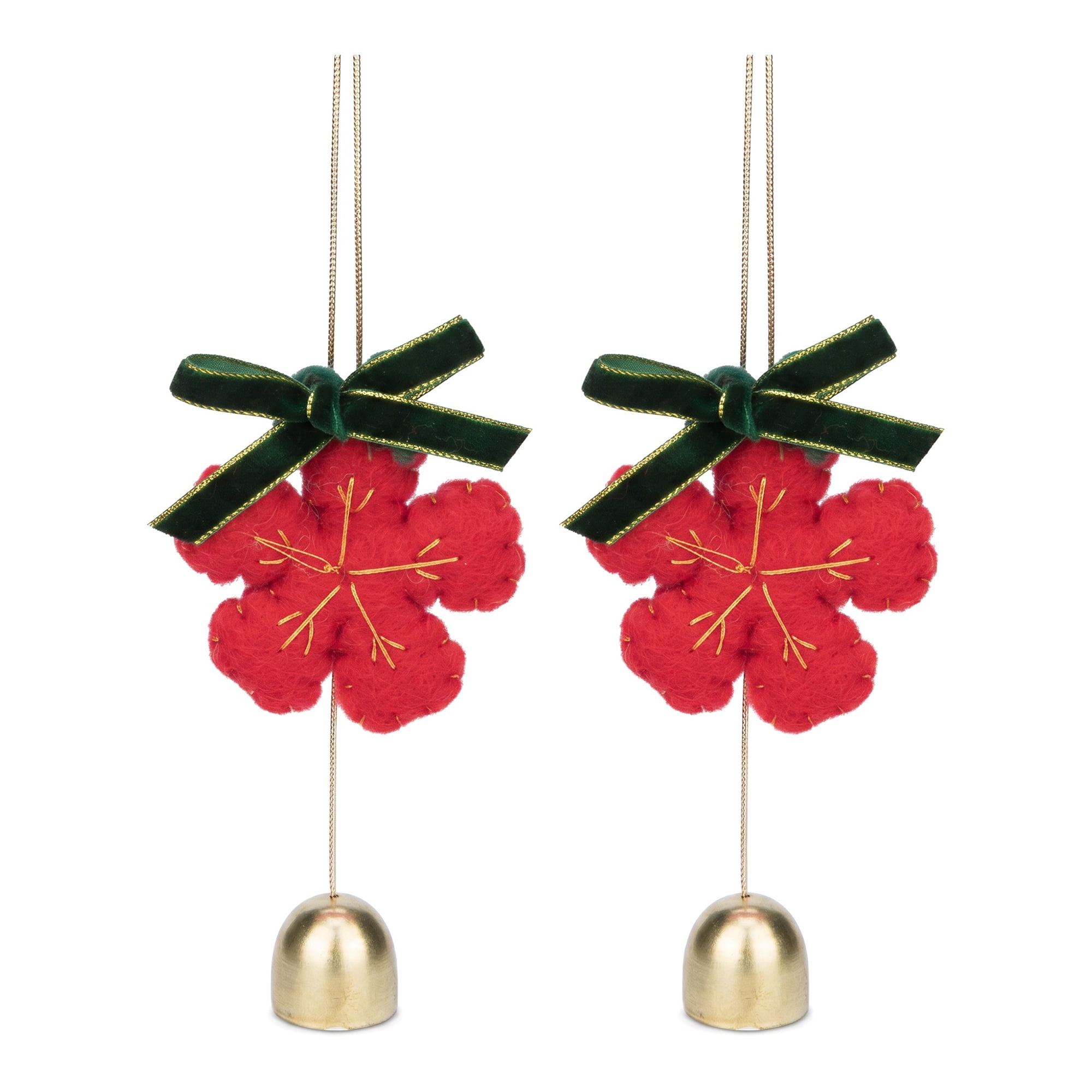 Unique Bargains 2Pcs Protection Velvet Hanging Metal Bells Copper Red Flower Decor 3.5"L x 0.8"W x 6.3"H