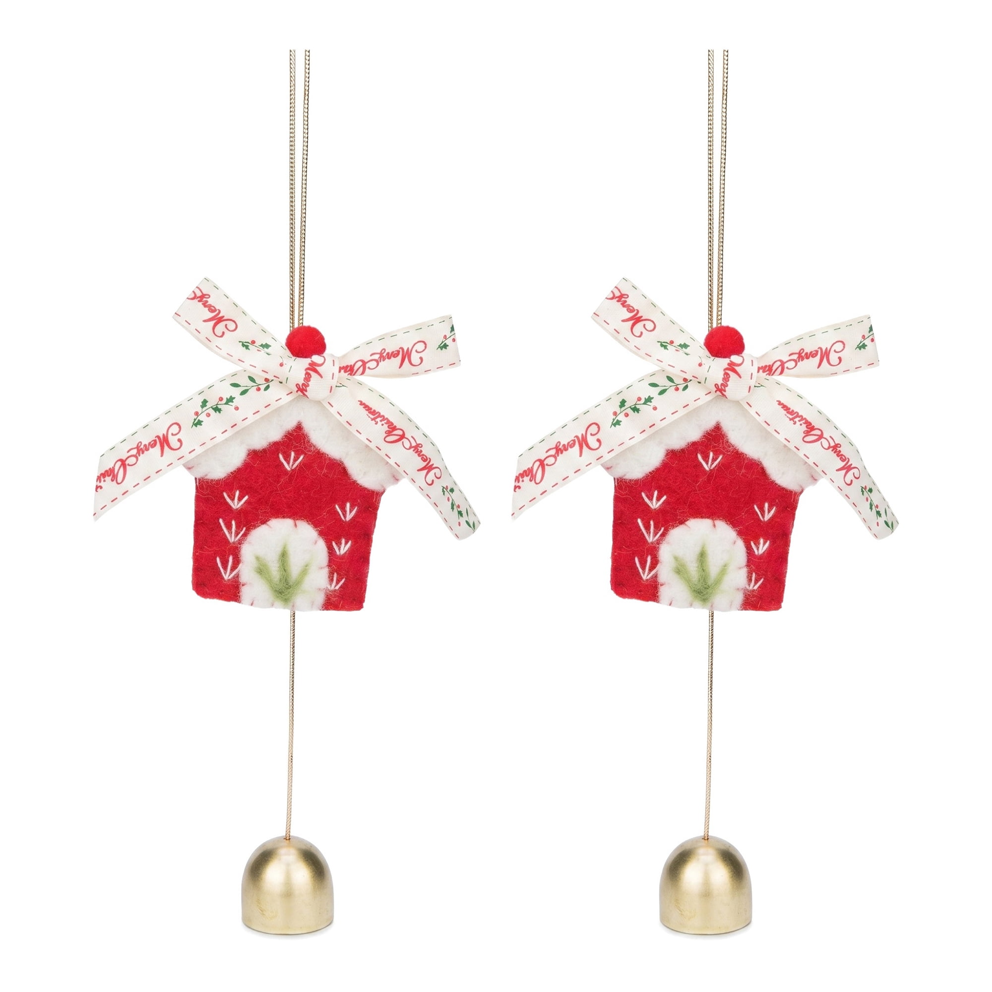 Unique Bargains 2Pcs Protection Velvet Hanging Metal Bells Copper Red House Decor 3.5"L x 0.8"W x 6.3"H