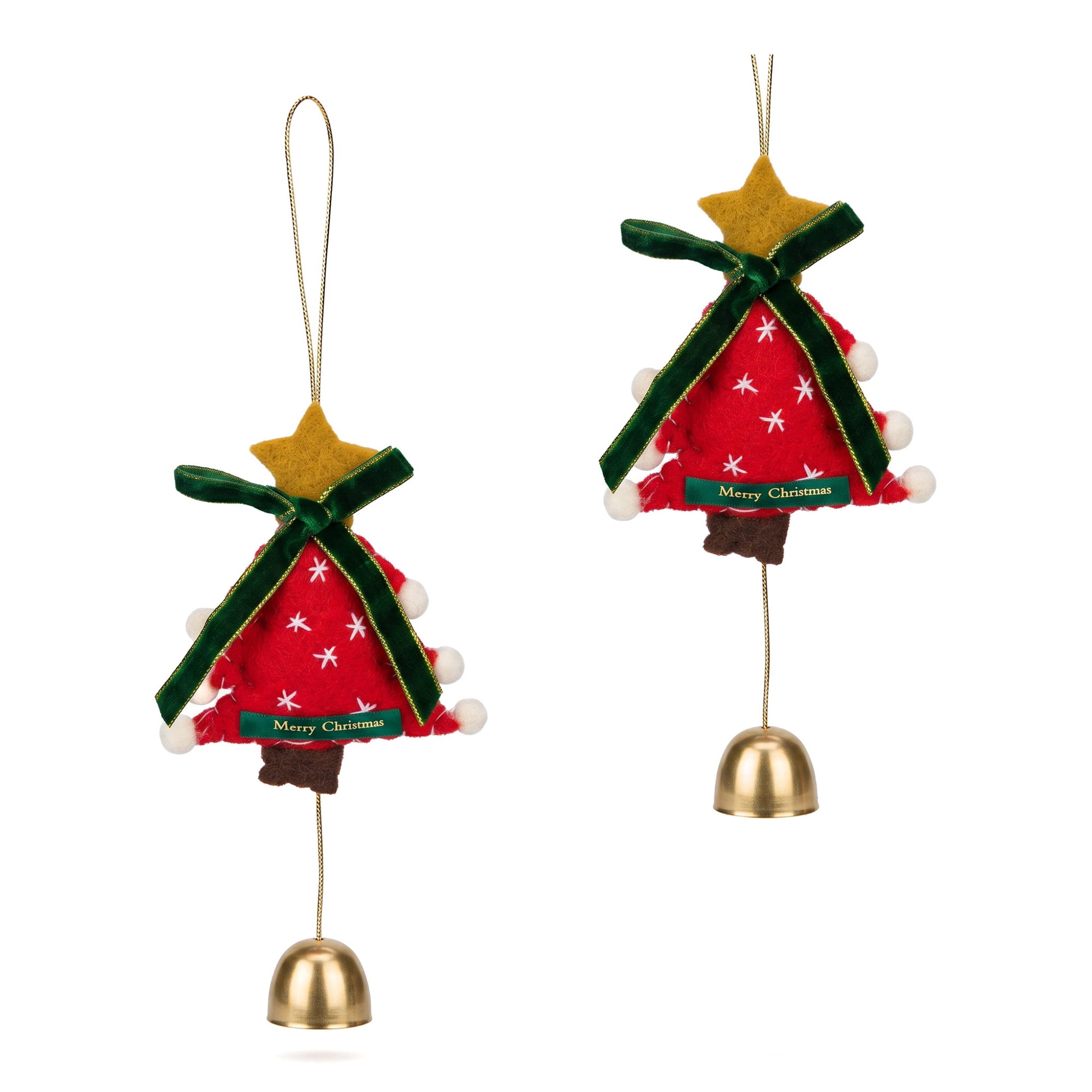 Unique Bargains 2Pcs Protection Velvet Hanging Metal Bells Copper Red Tree Decor 3.5"L x 0.8"W x 6.3"H