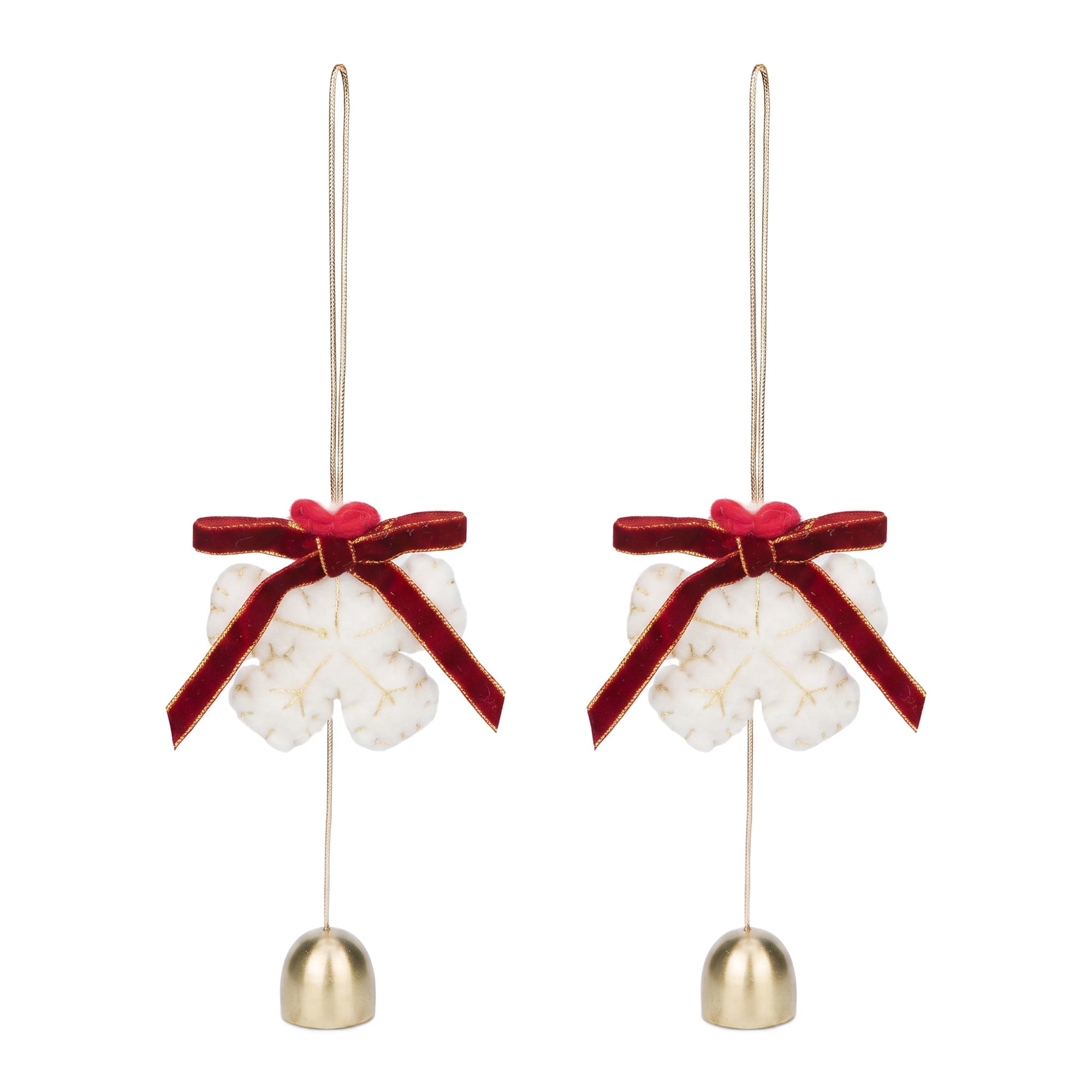 Unique Bargains 2Pcs Protection Velvet Hanging Metal Bells Copper White Snow Decor 3.5"L x 0.8"W x 6.3"H