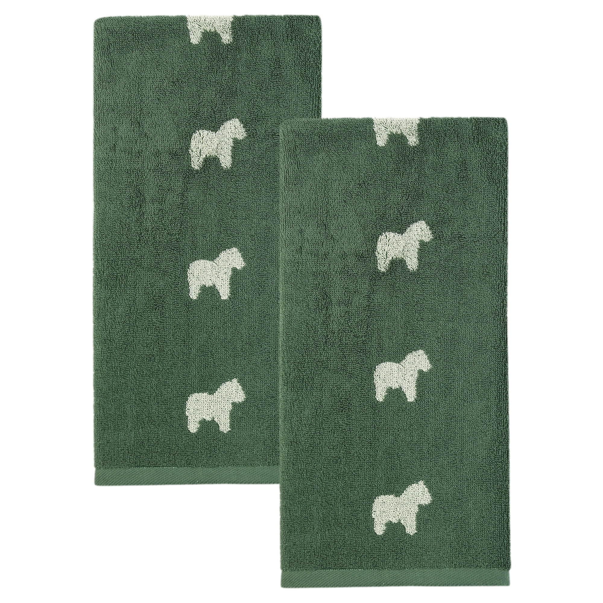 Unique Bargains 2Pcs Pure Cotton Cute Animal Soft Quick Dry Towels Green 28" x 13"