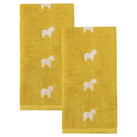 Unique Bargains 2Pcs Pure Cotton Cute Animal Soft Quick Dry Towels Yellow 28" x 13"