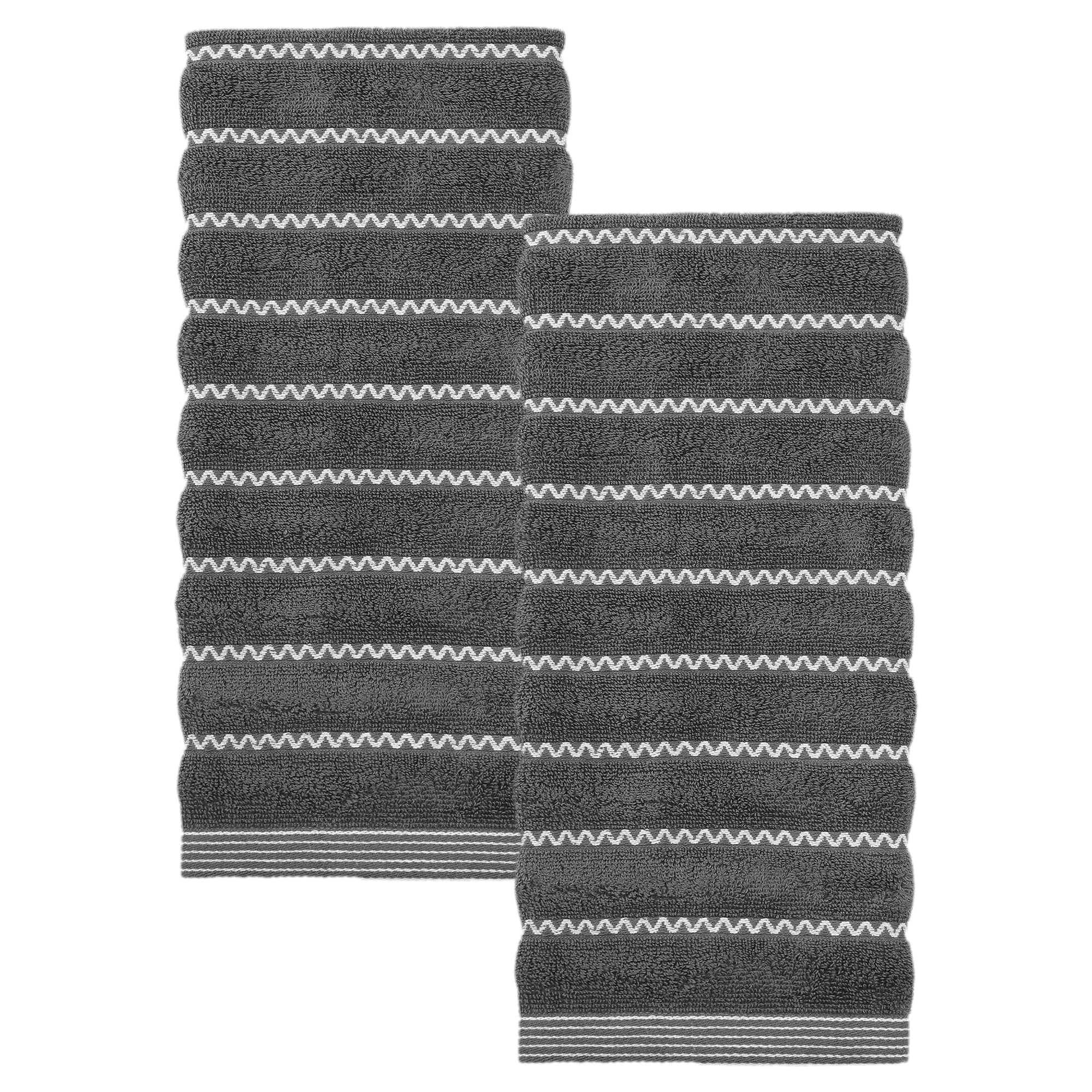 Unique Bargains 2Pcs Pure Cotton Wavy Stripe Absorbent Hand Towels Dark Grey 29" x 13"