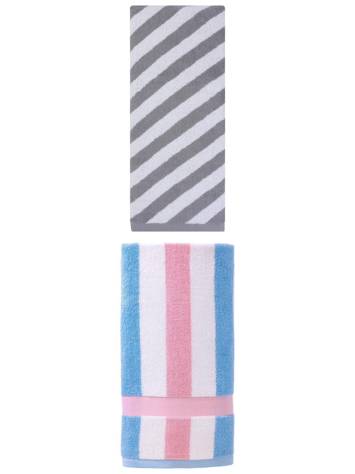 Unique Bargains 2Pcs Quick Dry Absorbent Ultra Soft Bath Towel Pink/Grey 55"x28"