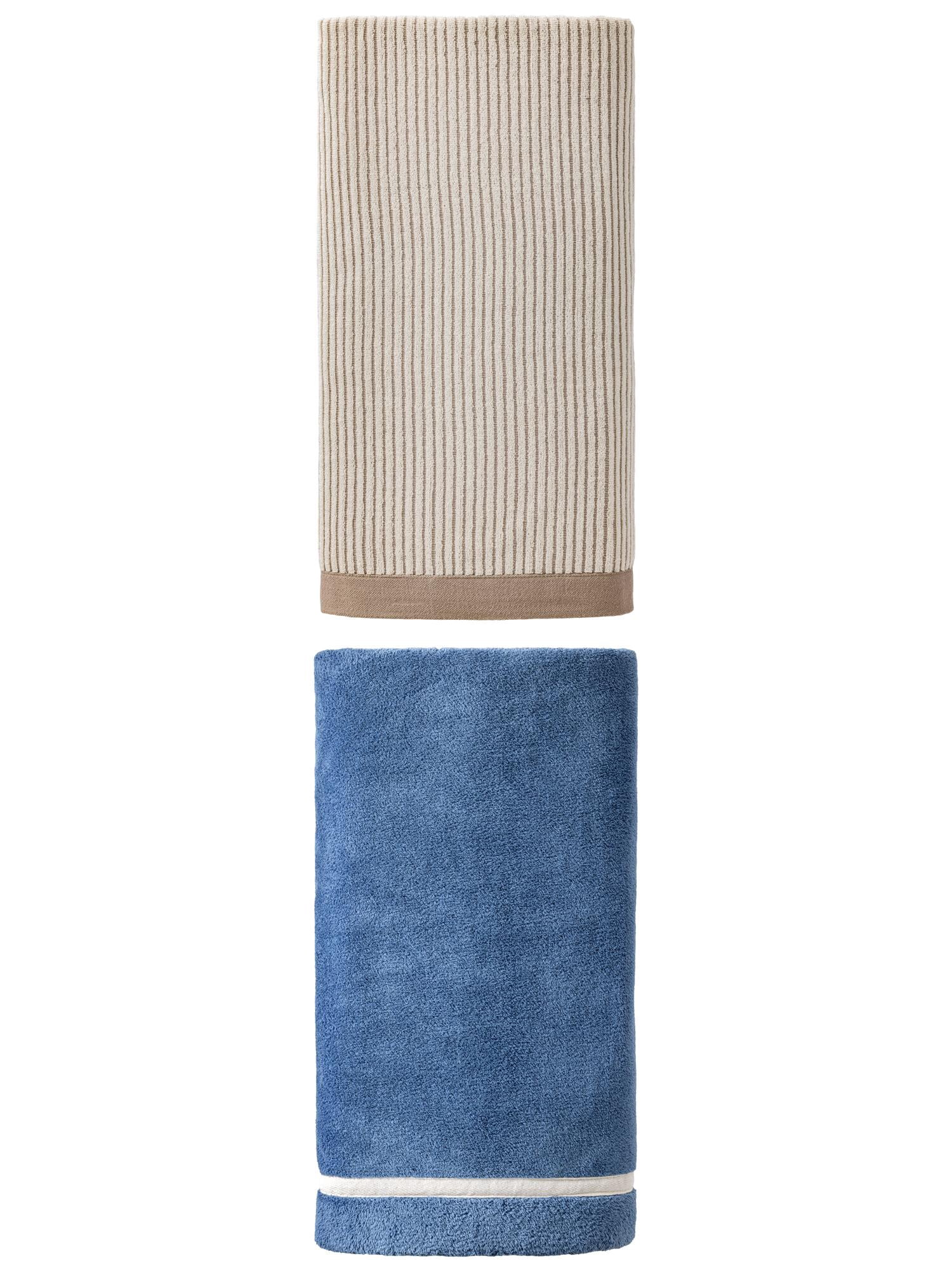 Unique Bargains 2Pcs Quick Dry Coral Fleece Bath Towel Dark Blue/Brown 63"x31"/55"x28"