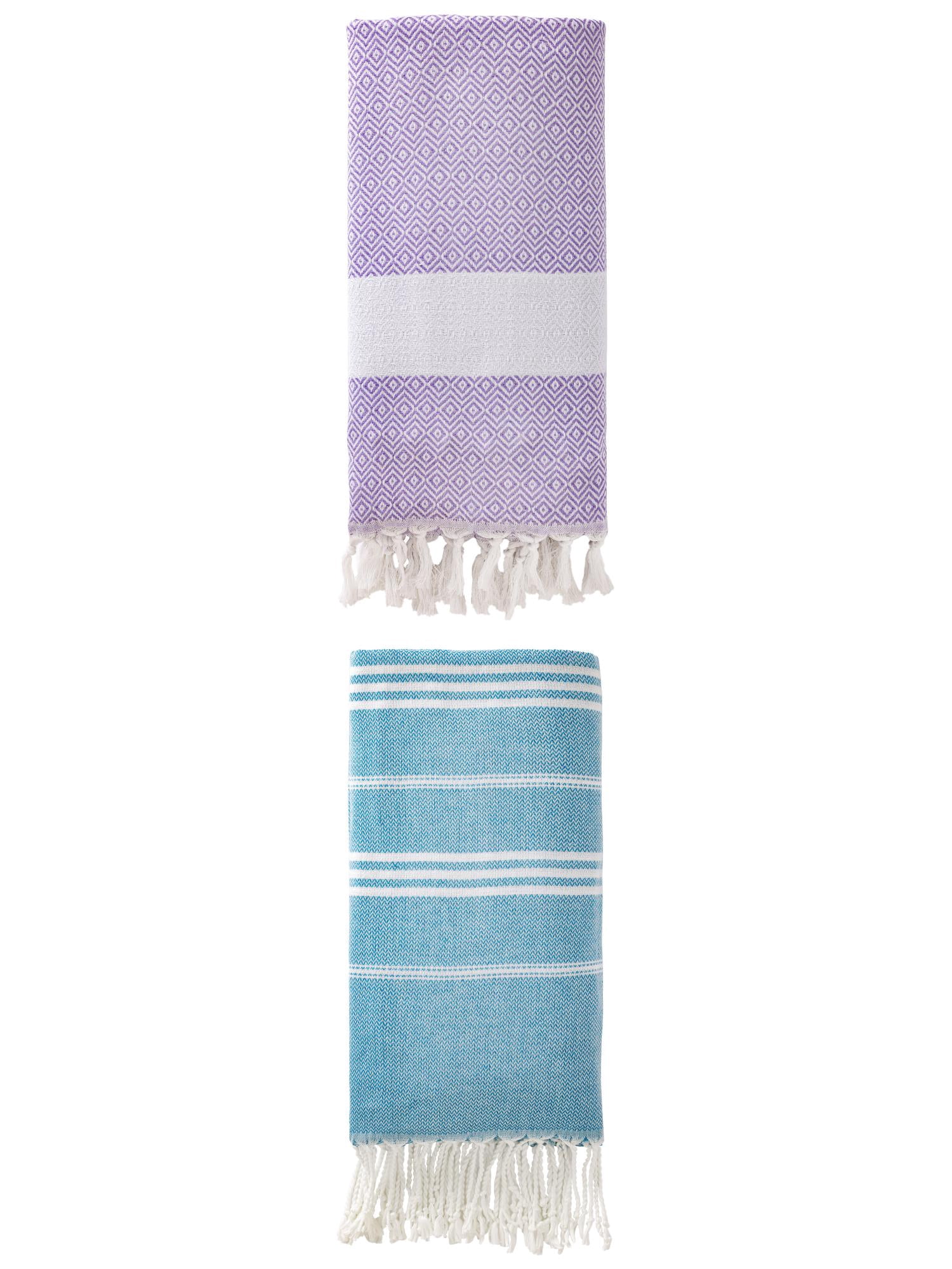 Unique Bargains 2Pcs Quick Dry Sand Free Towel Blue/Light Purple 71" x 35"/71" x 40"