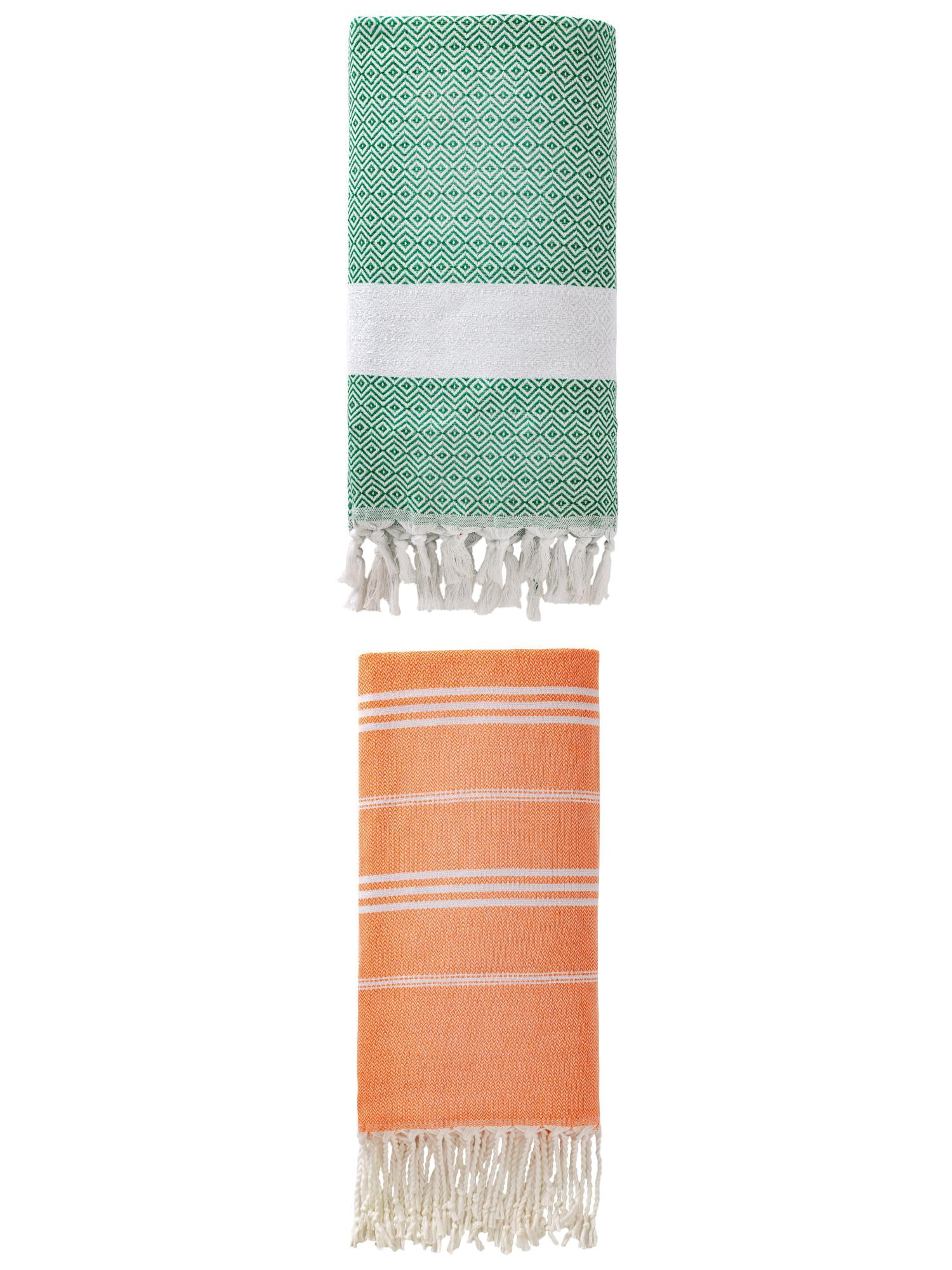 Unique Bargains 2Pcs Quick Dry Sand Free Towel Orange/Dark Green 71" x 35"/71" x 40"