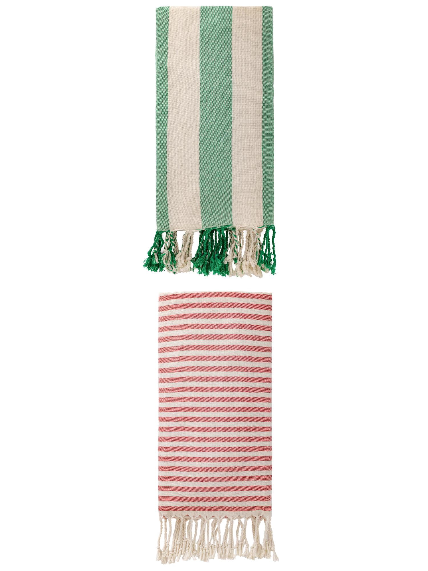 Unique Bargains 2Pcs Quick Dry Sand Proof Turkish Light Beach Towel Red Green 71" x 40"