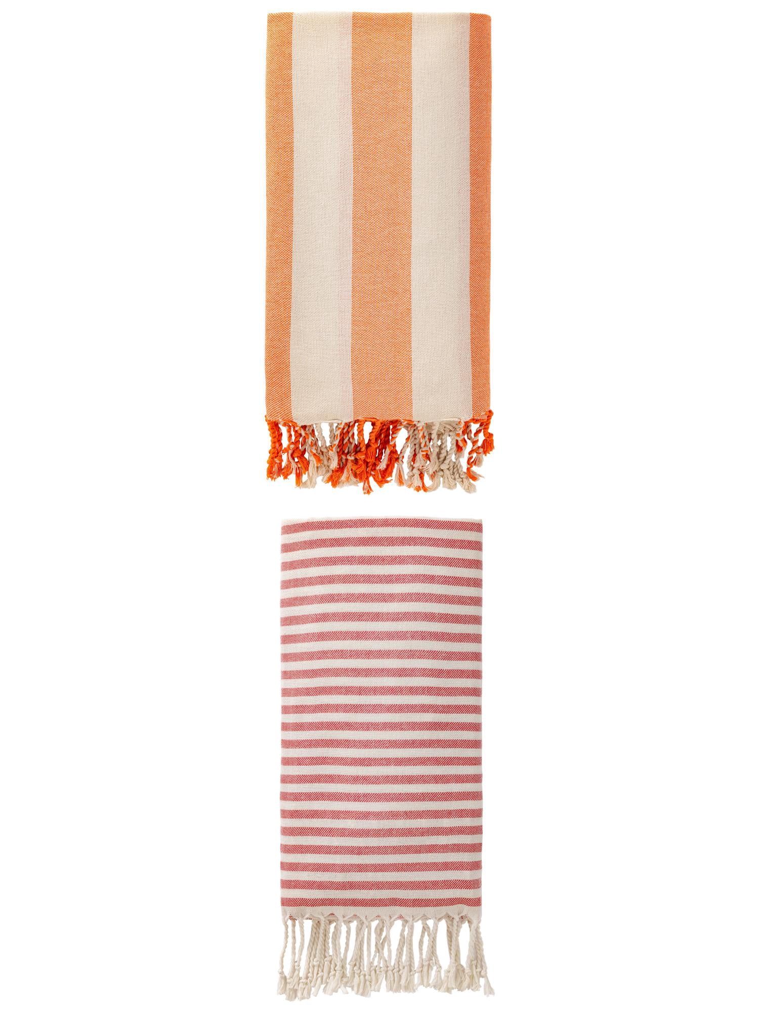 Unique Bargains 2Pcs Quick Dry Sand Proof Turkish Light Beach Towel Red Orange 71" x 40"