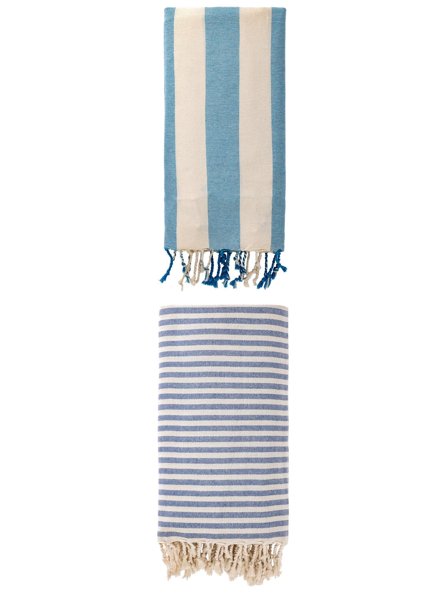 Unique Bargains 2Pcs Quick Drying Beach Towel Portable Lightweight Blue 71" x 40"