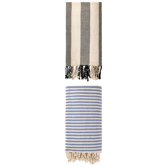 Unique Bargains 2Pcs Quick Drying Beach Towel Portable Lightweight Blue Black 71" x 40"