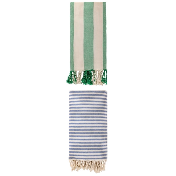 Unique Bargains 2Pcs Quick Drying Beach Towel Portable Lightweight Blue Green 71" x 40"