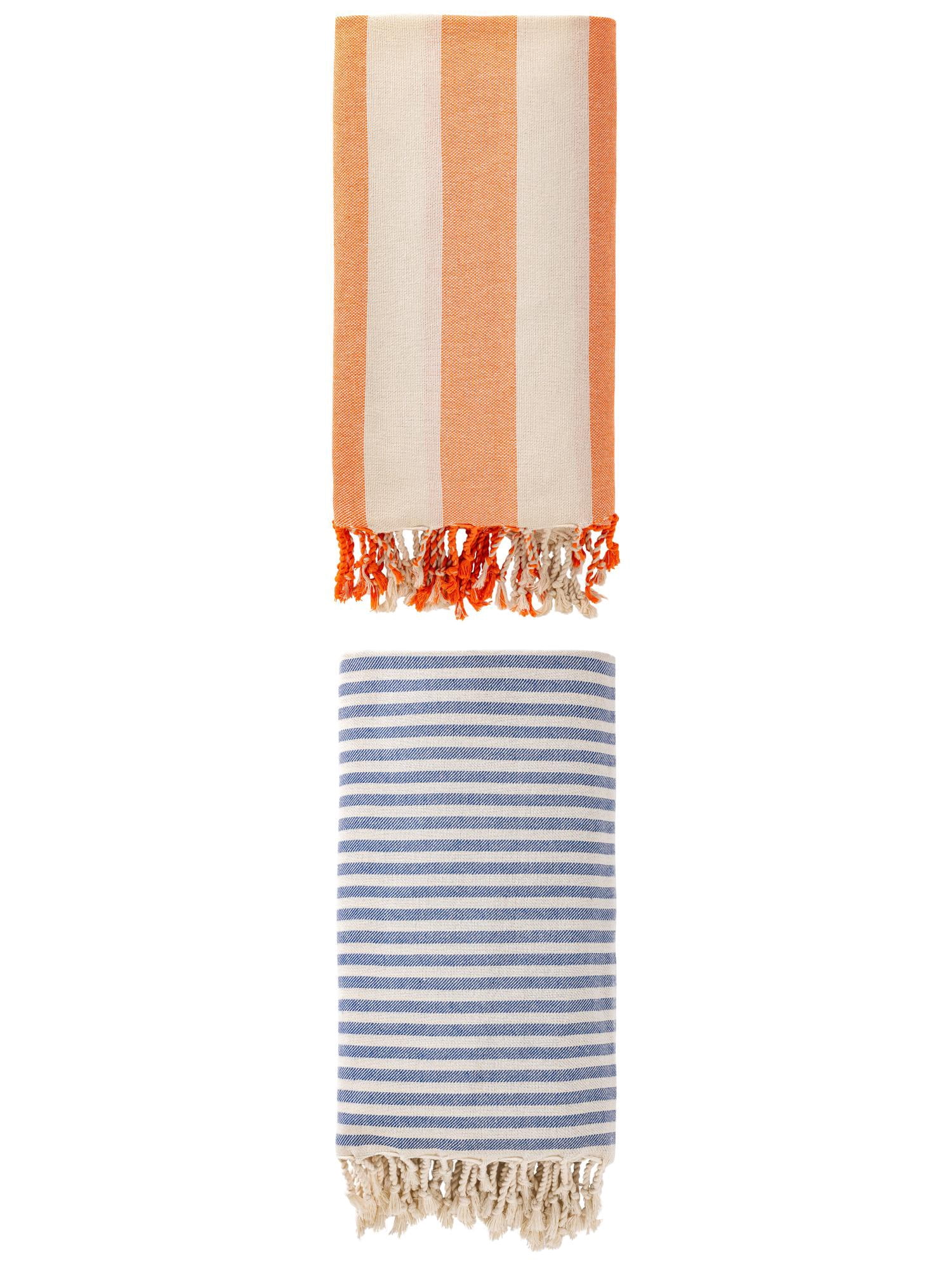 Unique Bargains 2Pcs Quick Drying Beach Towel Portable Lightweight Blue Orange 71" x 40"