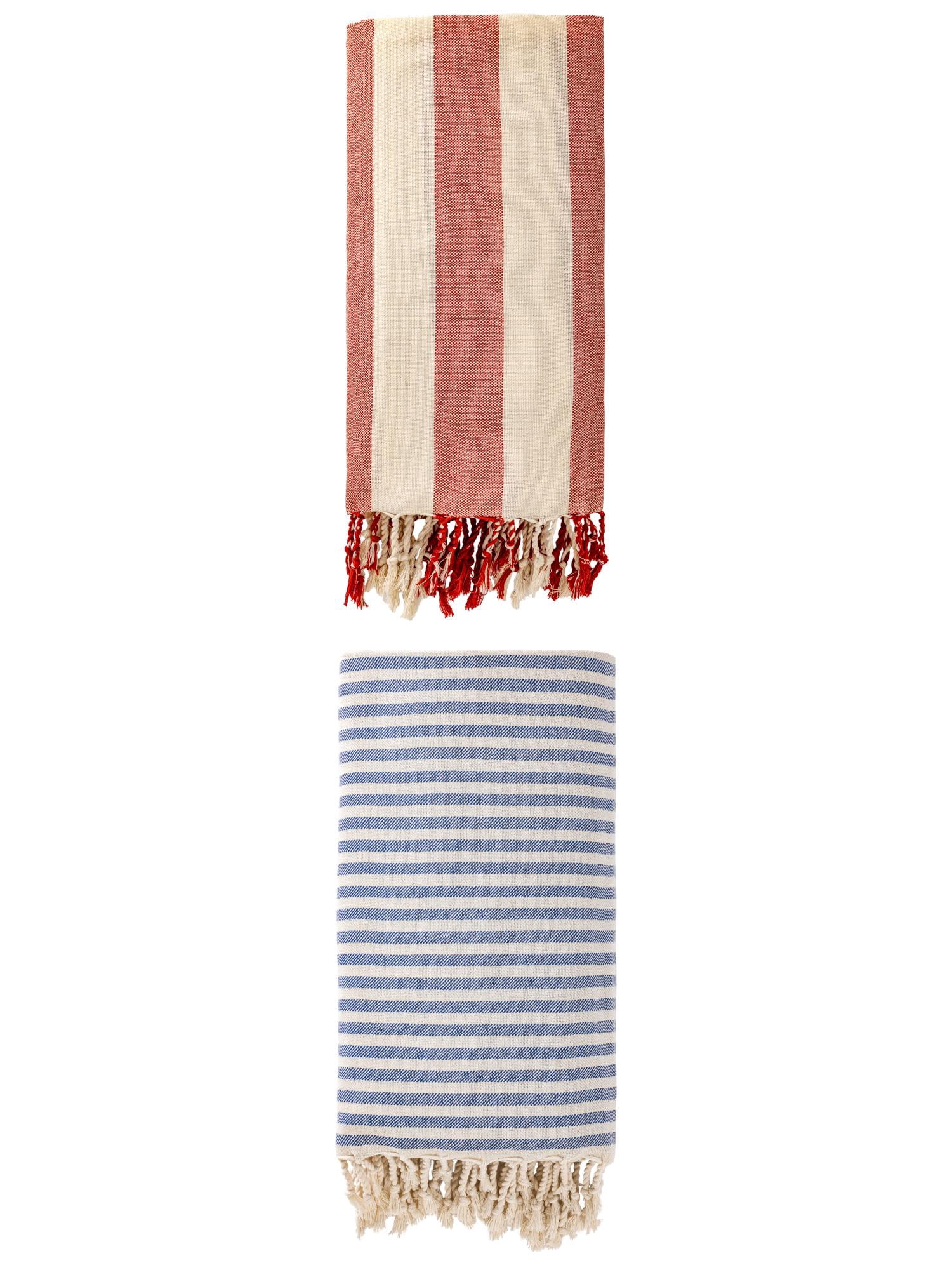 Unique Bargains 2Pcs Quick Drying Beach Towel Portable Lightweight Blue Red 71" x 40"