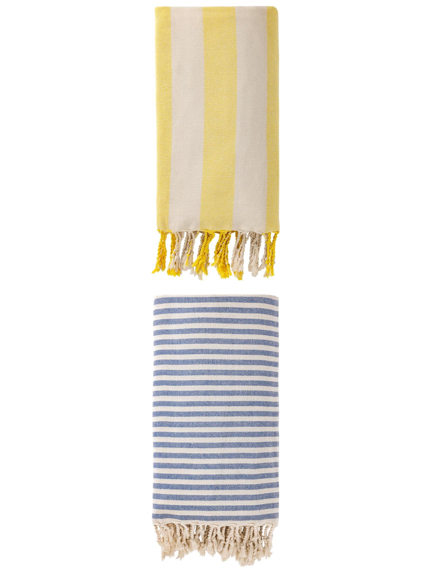 Unique Bargains 2Pcs Quick Drying Beach Towel Portable Lightweight Blue Yellow 71" x 40"